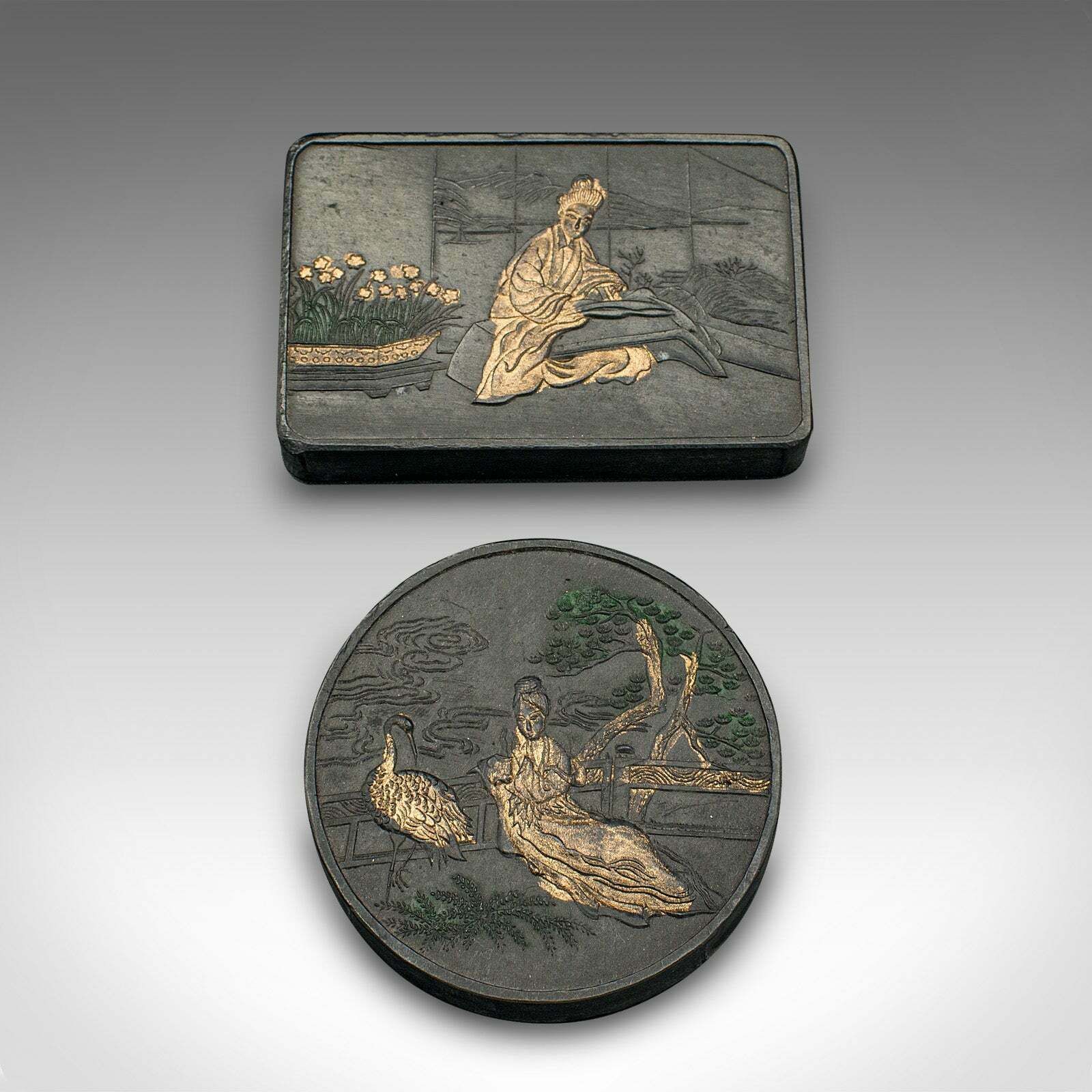 Set Of 8 Antique Calligraphic Ink Blocks, Chinese, Case, Printing, Victorian photo 925.0