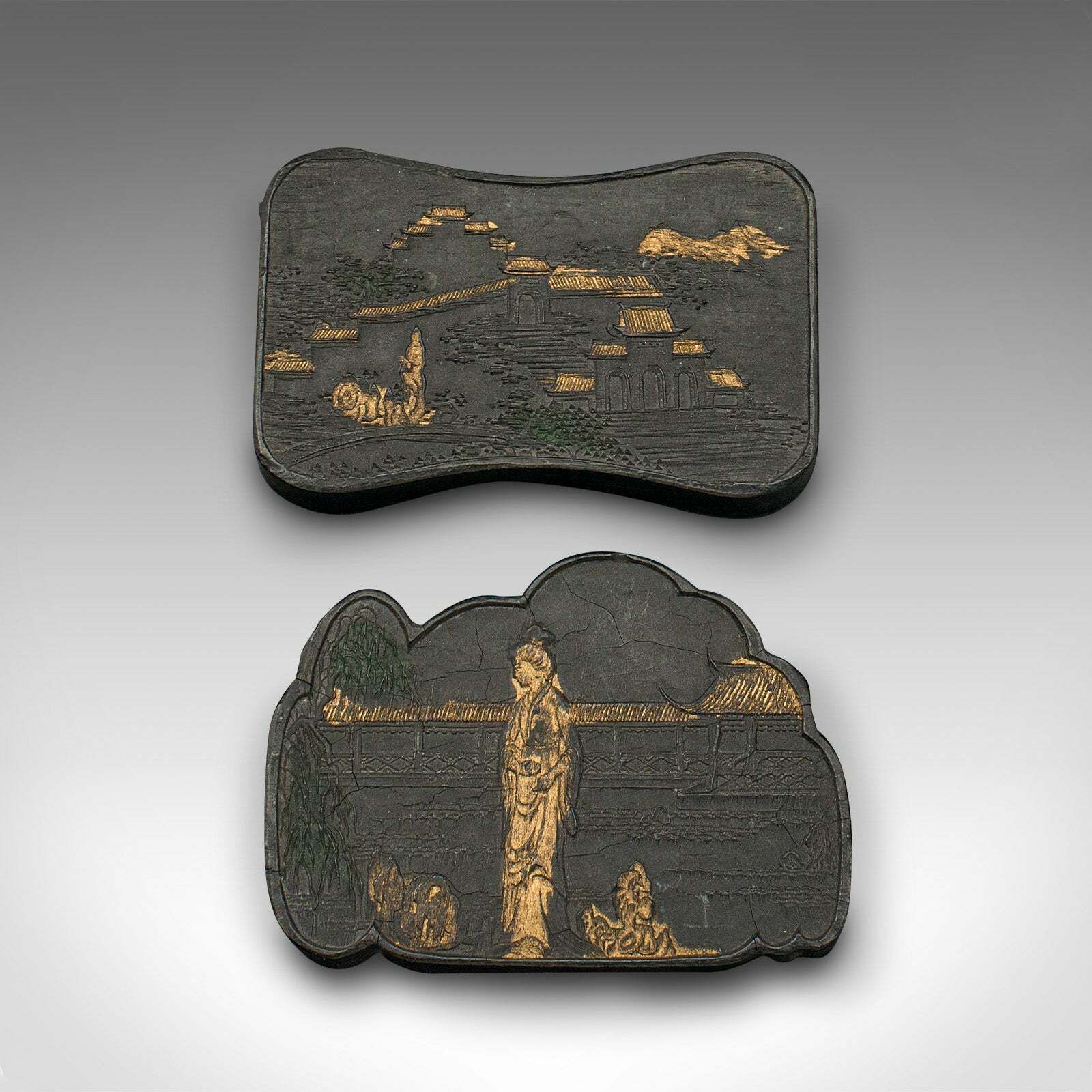 Set Of 8 Antique Calligraphic Ink Blocks, Chinese, Boxed, Printing, Victorian photo buy