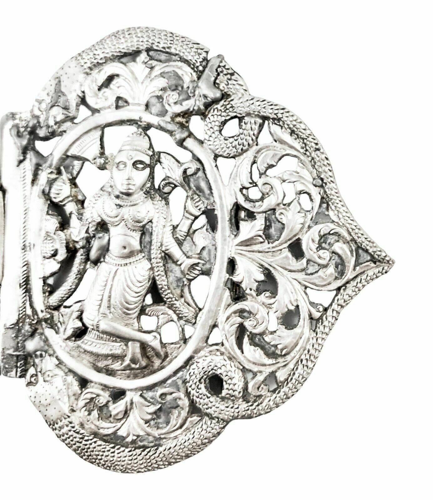 photo furniture Antique Indian / Burmese Colonial Silver Belt Buckle   Deities, Snakes, Foliage