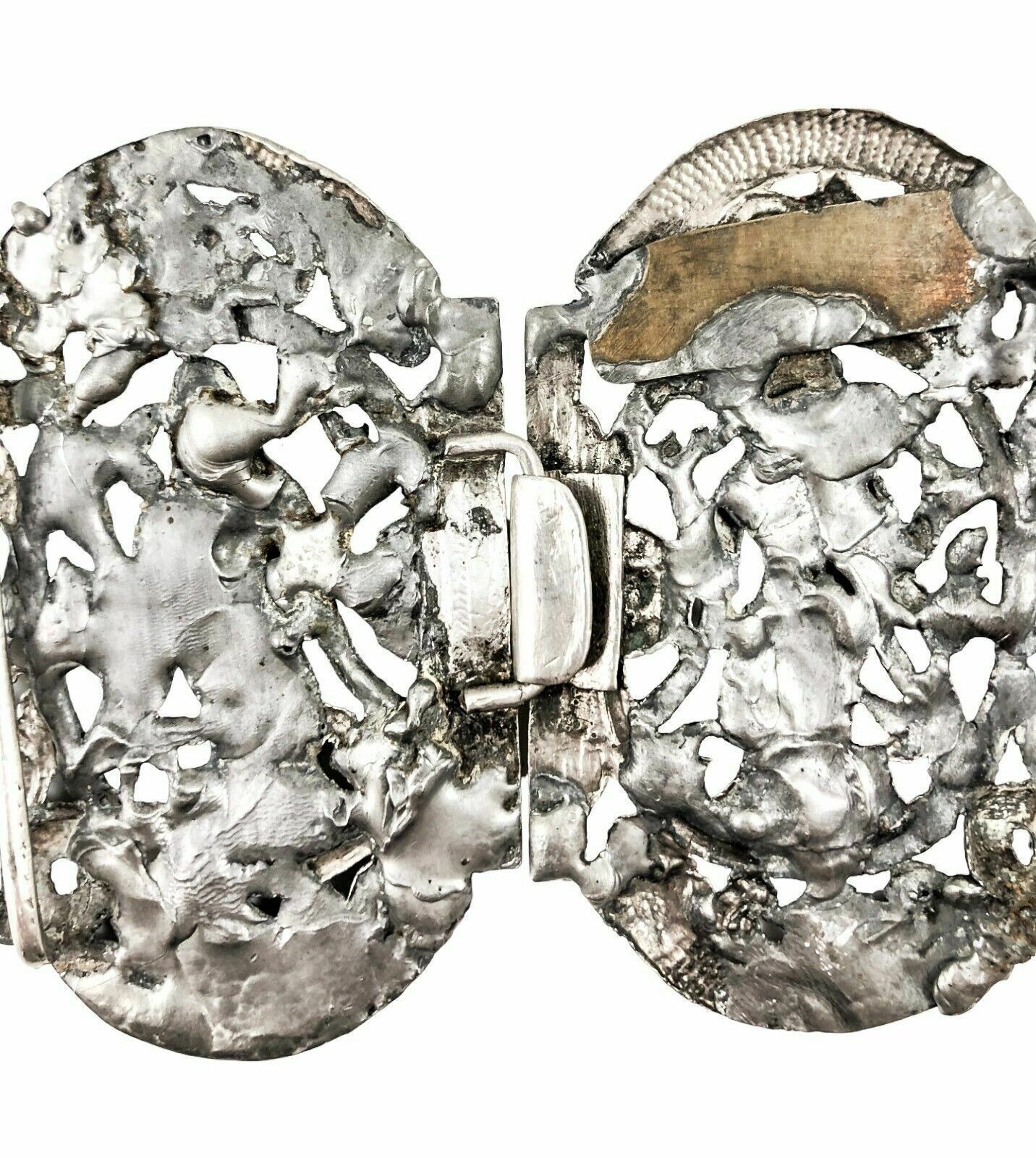 Home Decor Antique Indian / Burmese Colonial Silver Belt Buckle   Deities, Snakes, Foliage photo