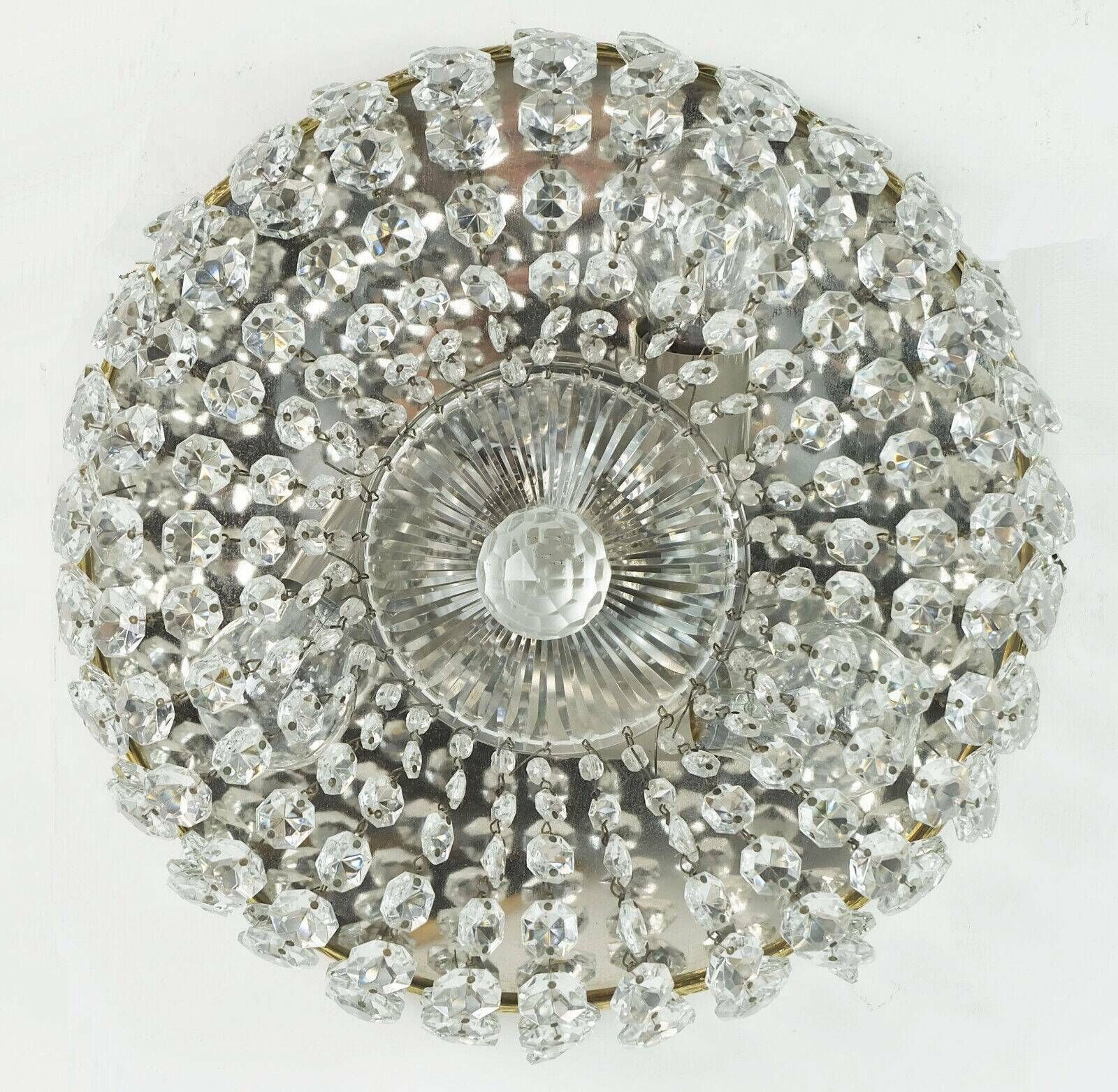 Crystal Glass Palwa Plafoniere Brass Metal 60s Hollywood Regency Style photo buy