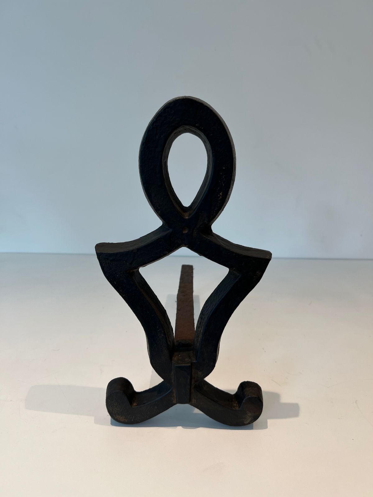 Pair Of Modernized Cast Iron And Wrought Iron Andirons By Raymond Subes photo buy