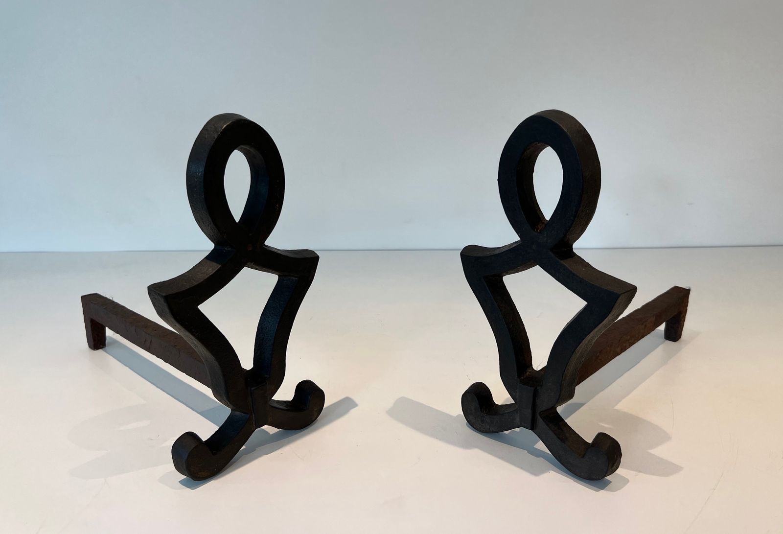photo vinterior Pair Of Modernized Cast Iron And Wrought Iron Andirons By Raymond Subes