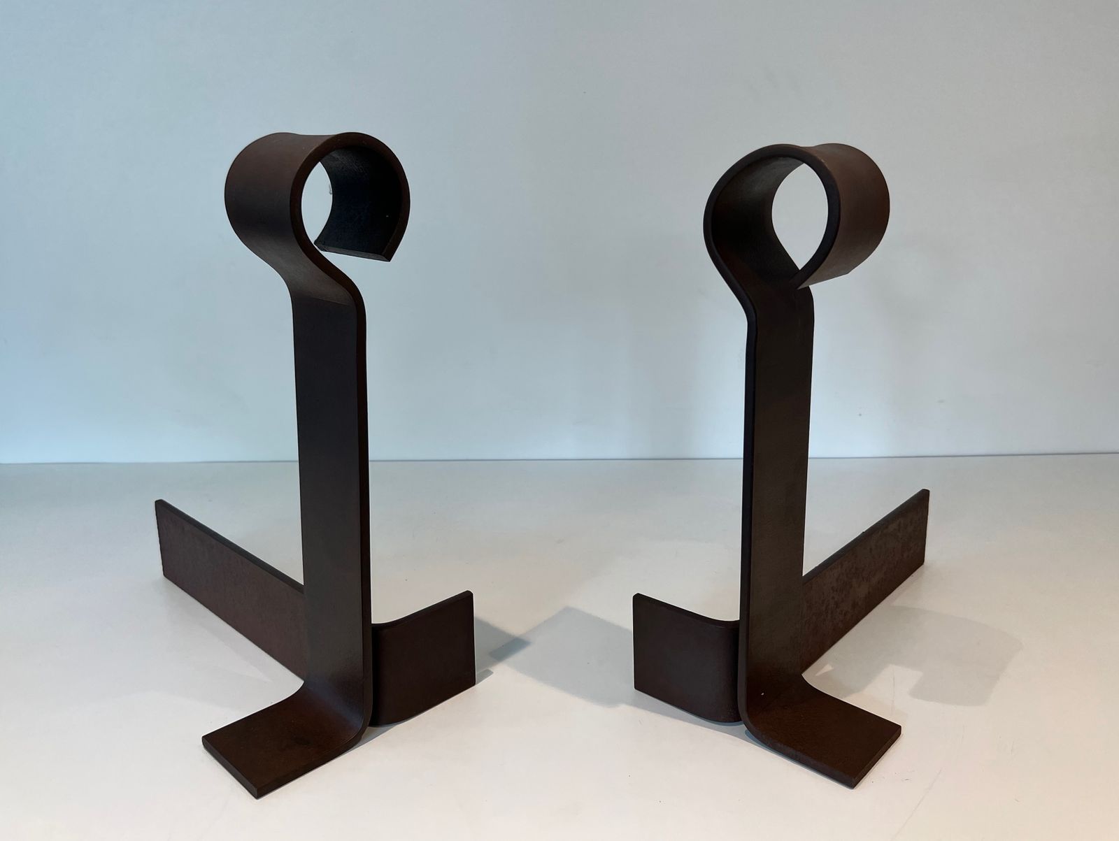 Important Pair Of Modernized Wrought Iron Andirons photo furniture