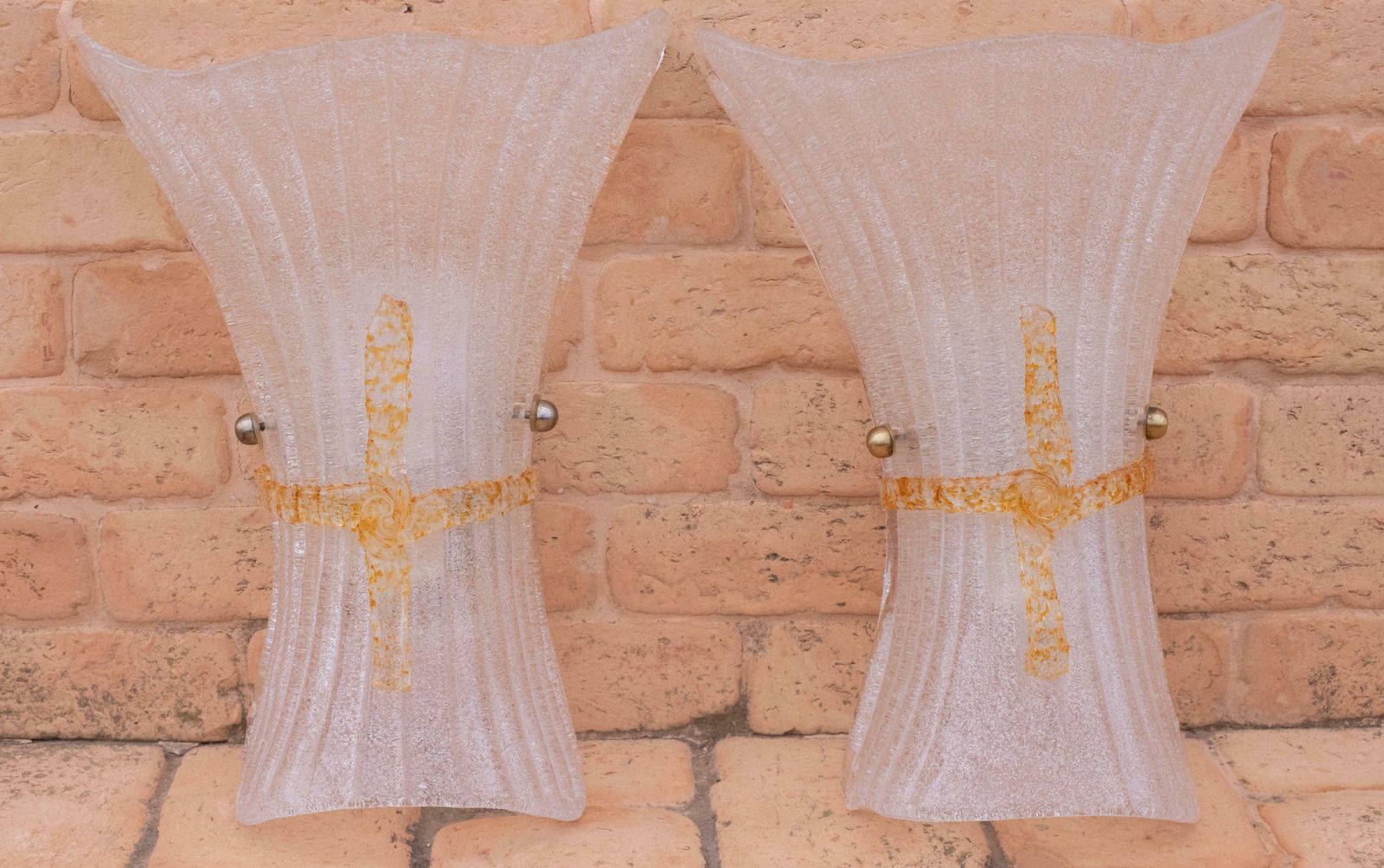 Lighting Pair Of Big Size Vintage Italian Murano Glass Wall Sconces, 1970 photo