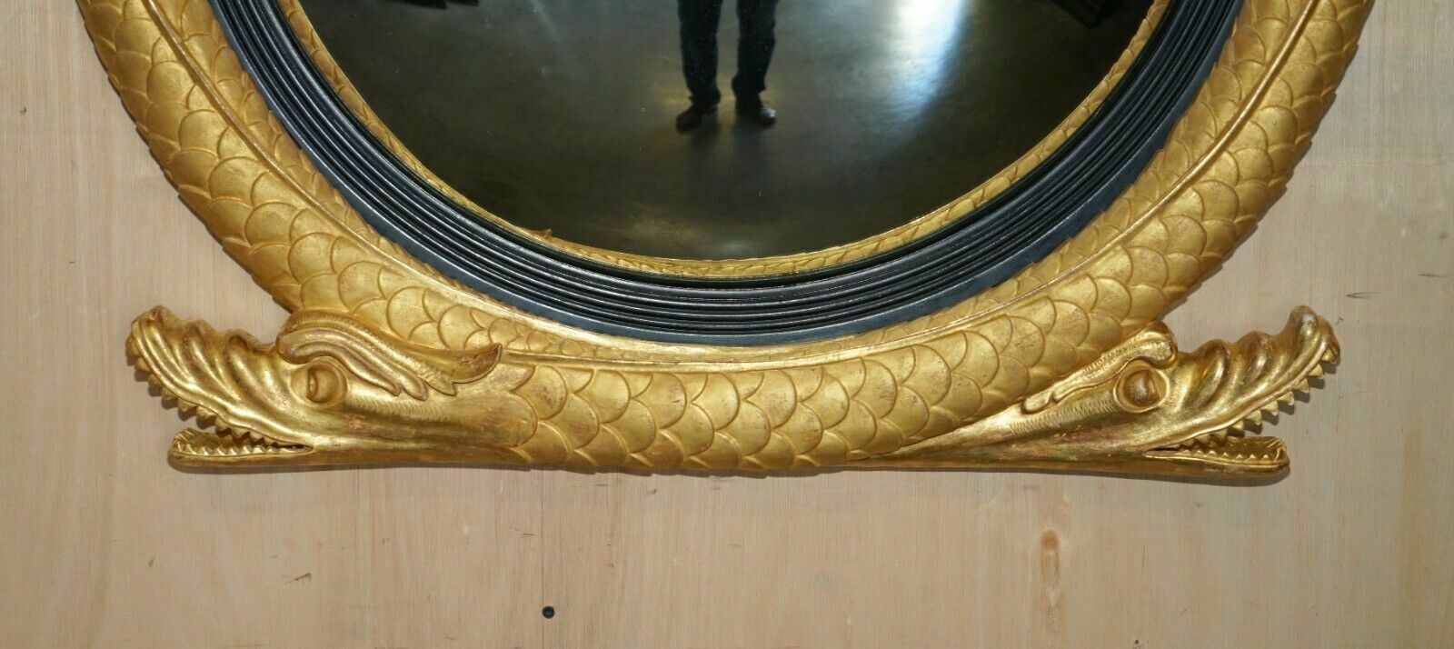 Pair Of Extra Large Stunning Regency Style Gold Gilt Twin Serpent Convex Mirrors photo 7500.0