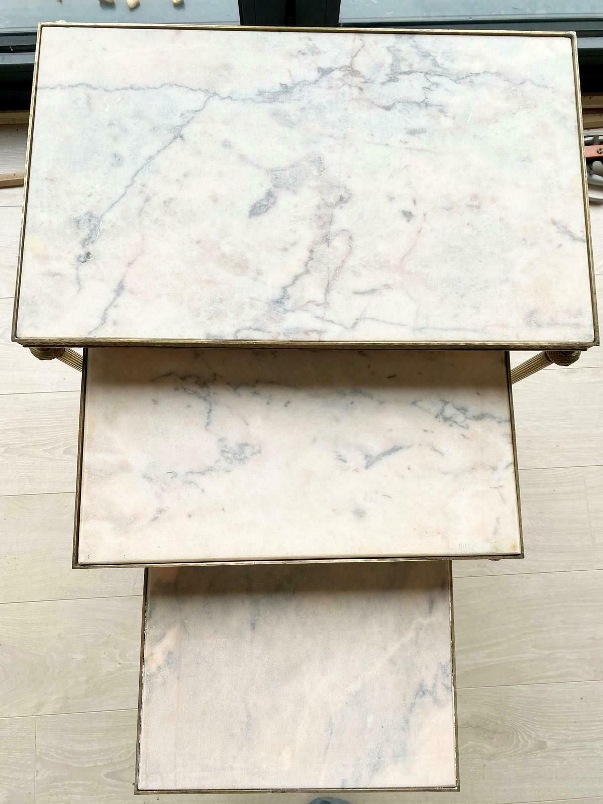 Vintage French Nest Of Marble And Brass Tables photo furniture