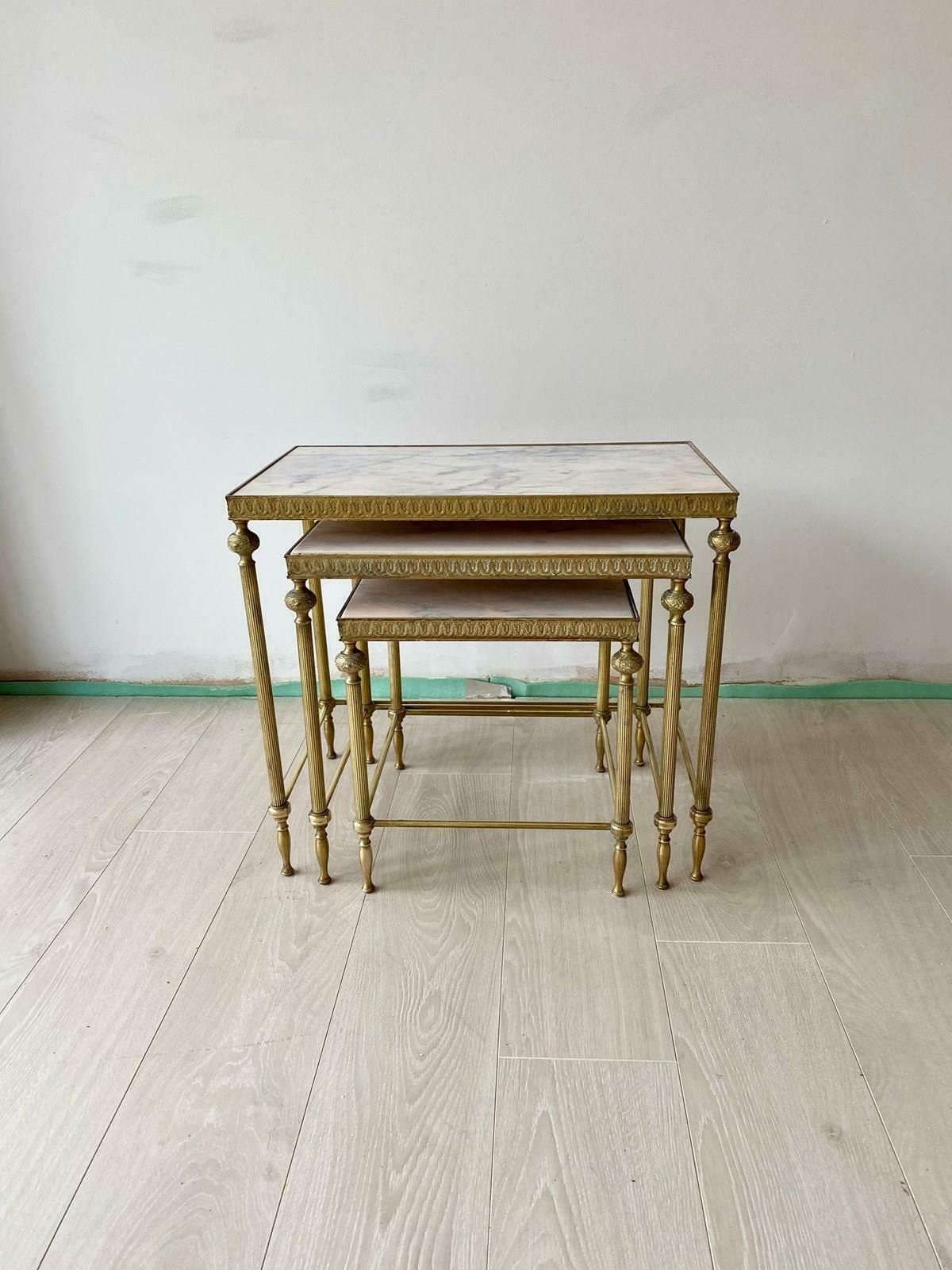 Vintage French Nest Of Marble And Brass Tables photo Furniture
