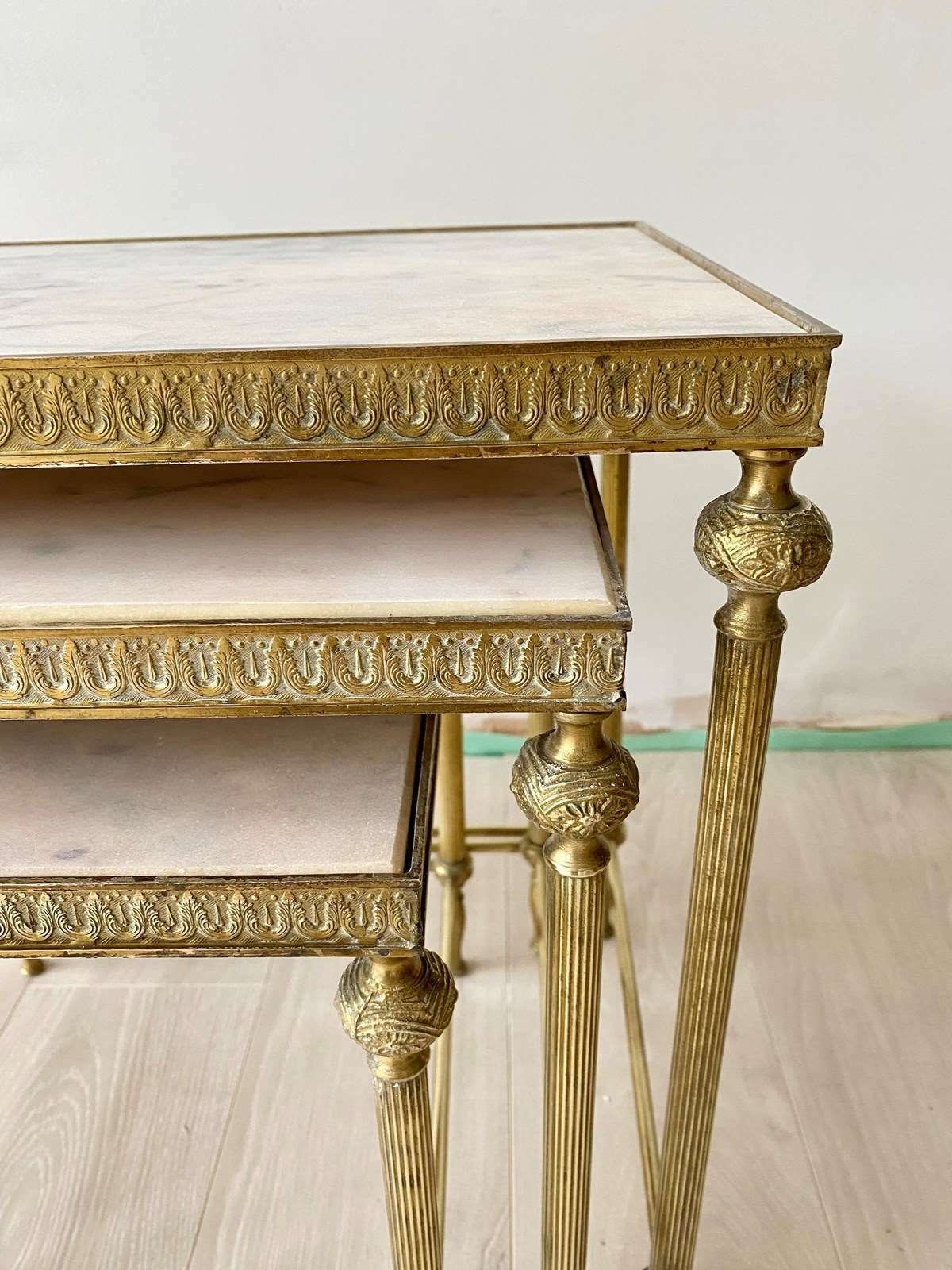 photo vinterior Vintage French Nest Of Marble And Brass Tables