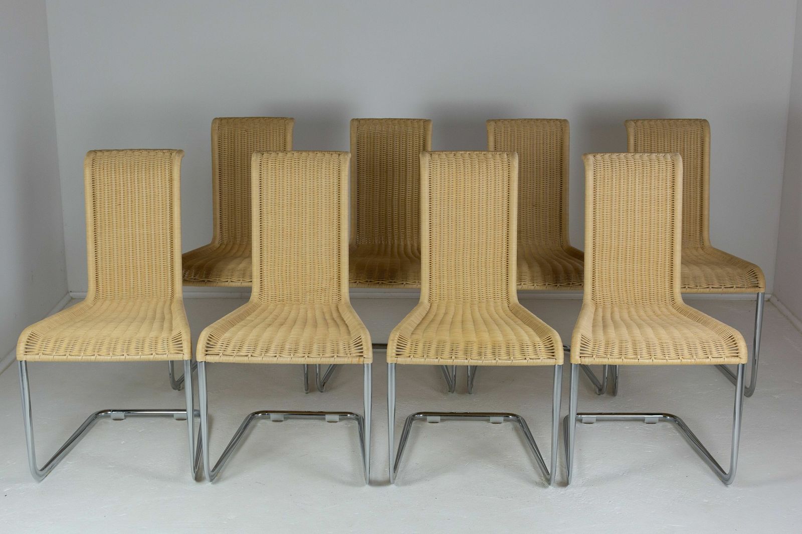 Set Of Eight B20 Cane And Chrome Cantilever Dining Chairs By Axel Bruchhäuser For Tecta photo furniture