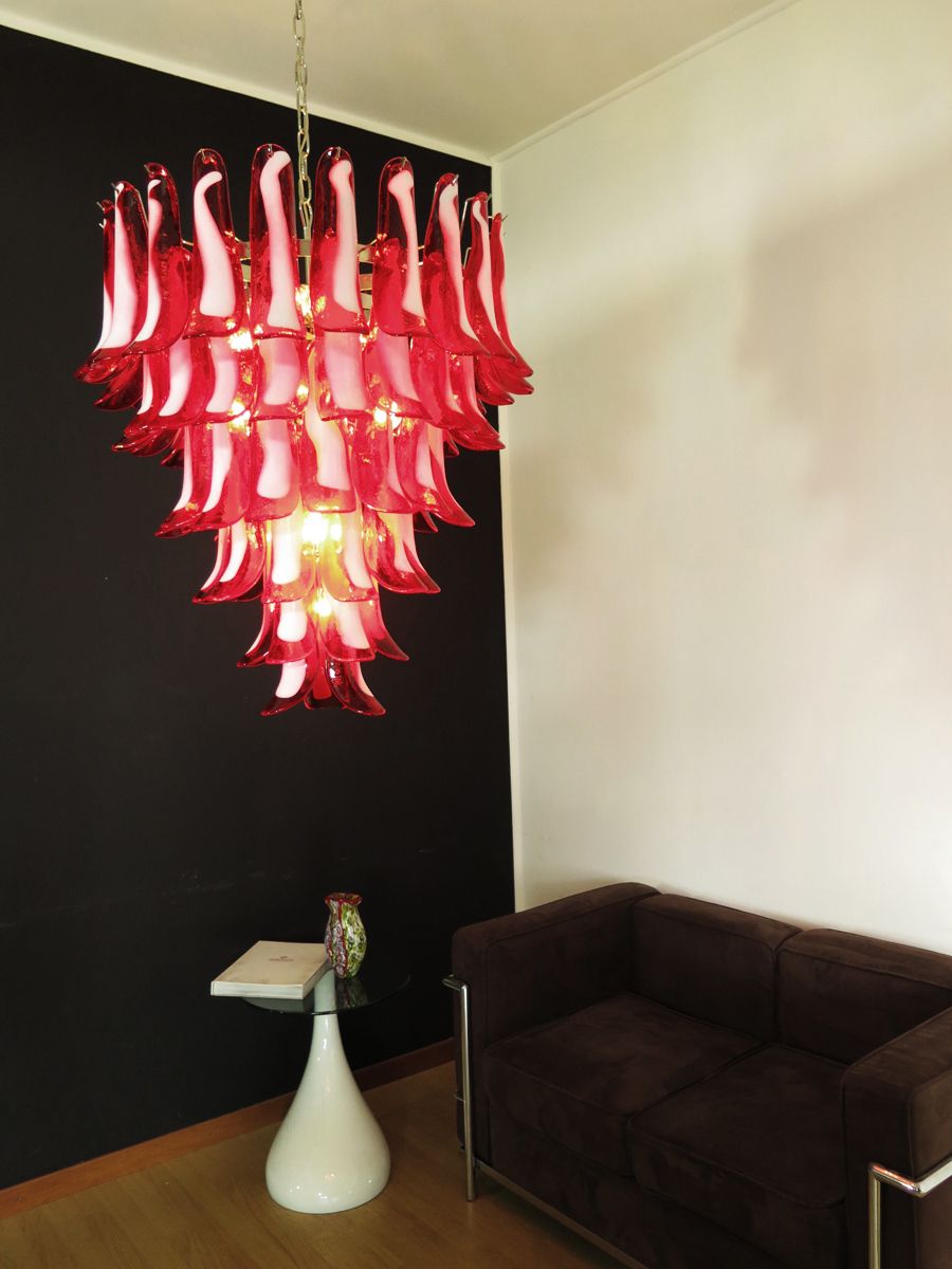 Italian Vintage Murano Chandelier In The Manner Of Mazzega   75 Red Glass Petals photo vinterior