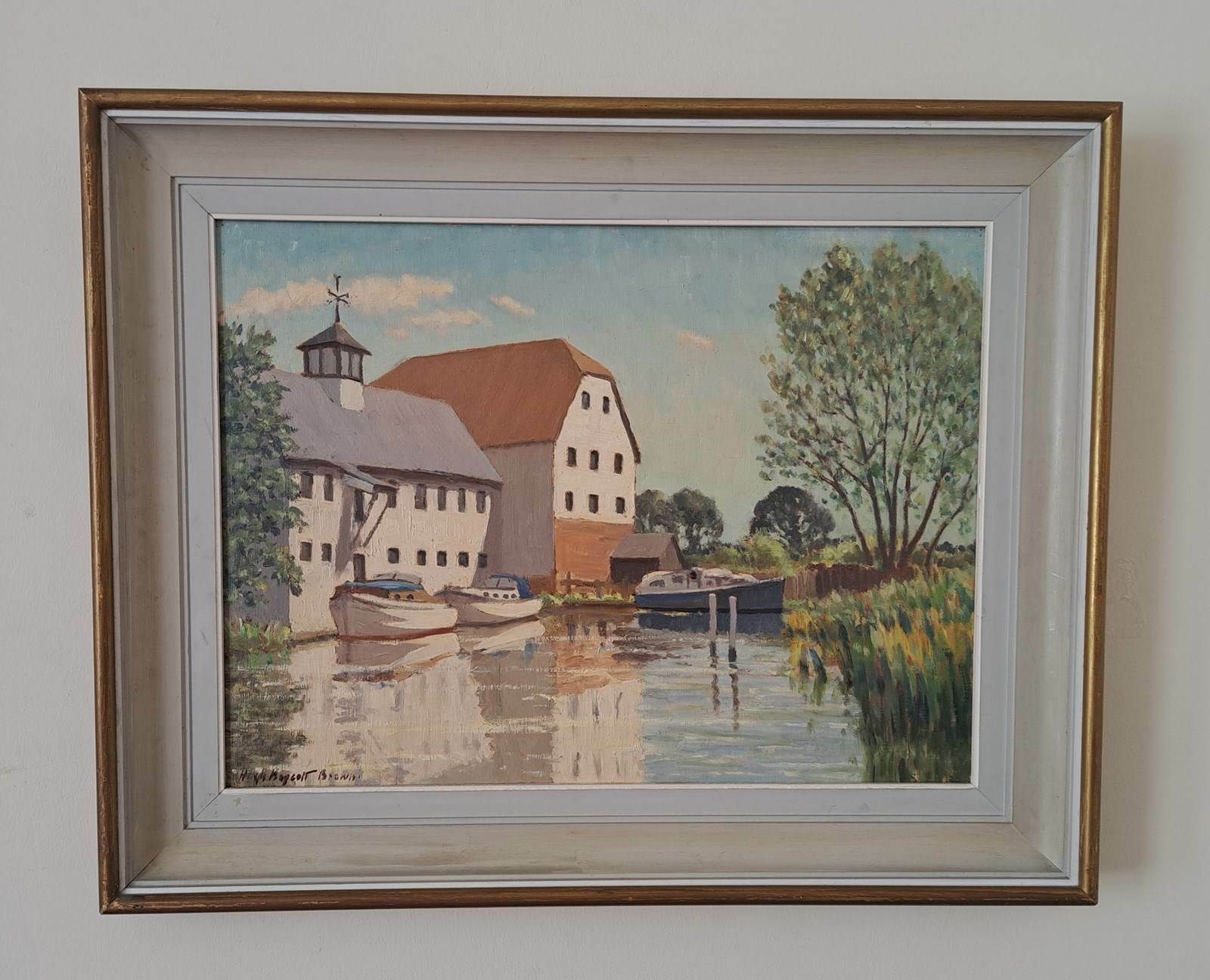Large Vintage Oil On Canvas Painting By Hugh Boycott Brown Rmsa Wapping Group
