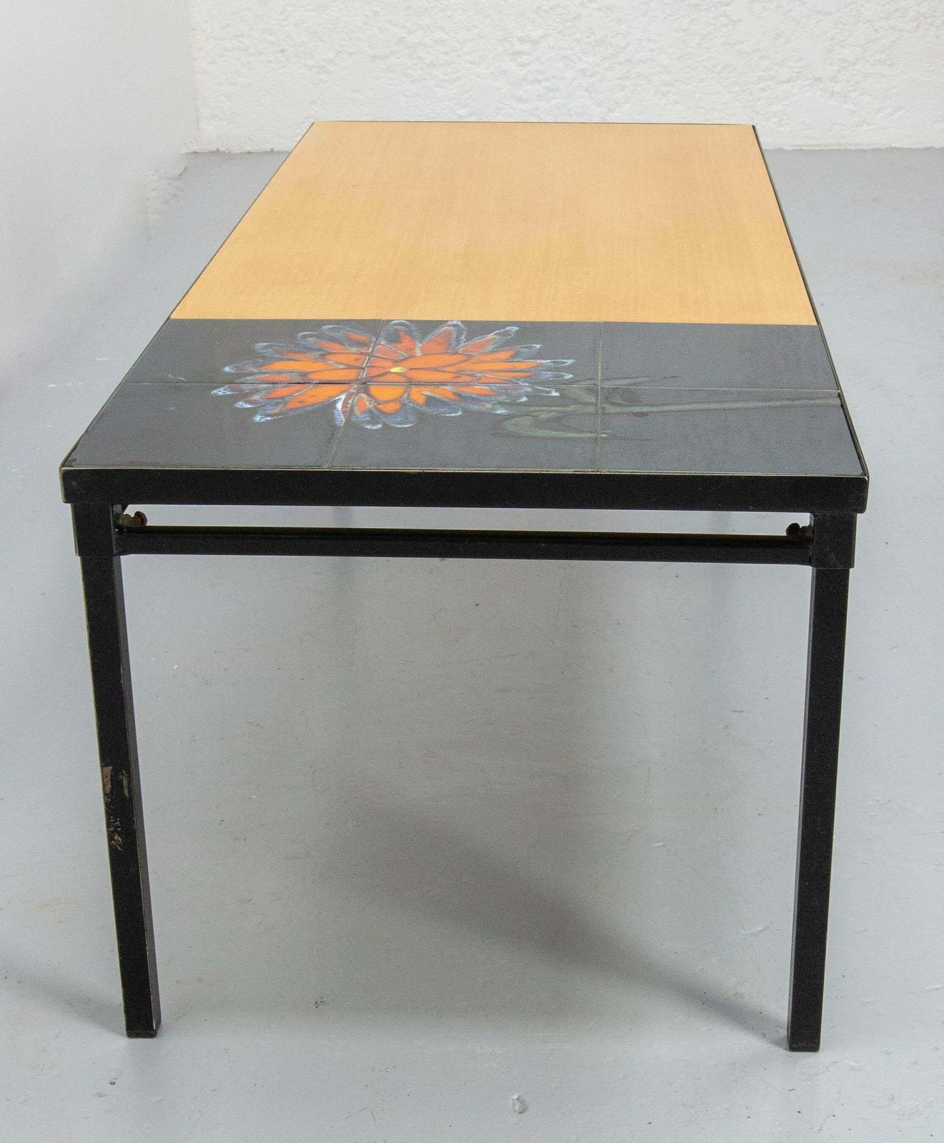 French Coffee Table Vallauris Glazed Ceramics Poplar And Iron, Circa 1970 photo for sale