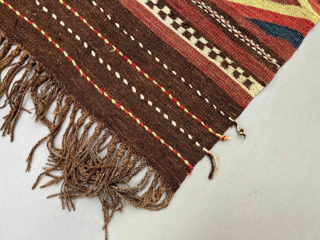 Vintage Afghan Tribal Kilim Wool Rug 390x185 Cm Red, Orange, Brown, Black Large photo for sale