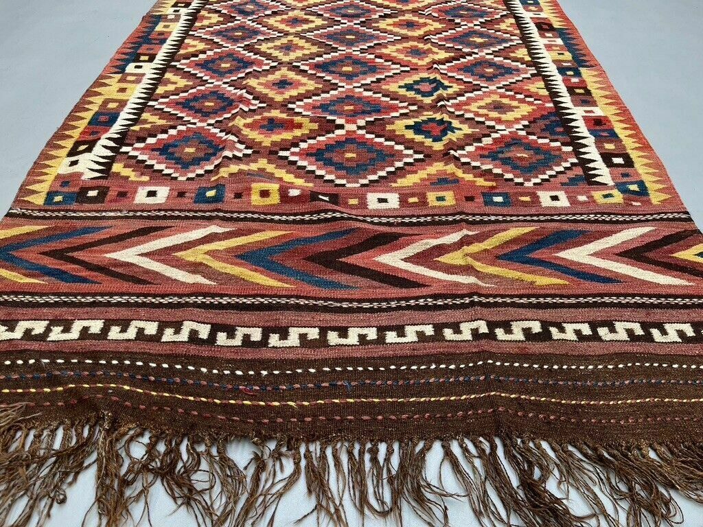 Vintage Afghan Tribal Kilim Wool Rug 390x185 Cm Red, Orange, Brown, Black Large photo buy