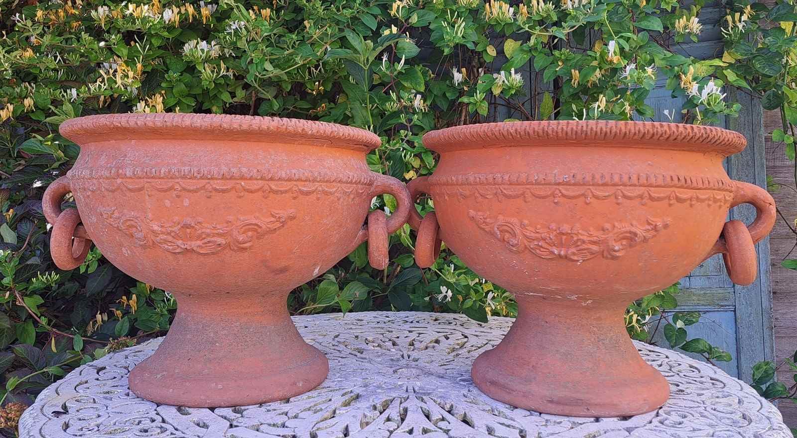 A Pair Of Elegant Handmade Terracotta Jardiniere Planters photo for sale