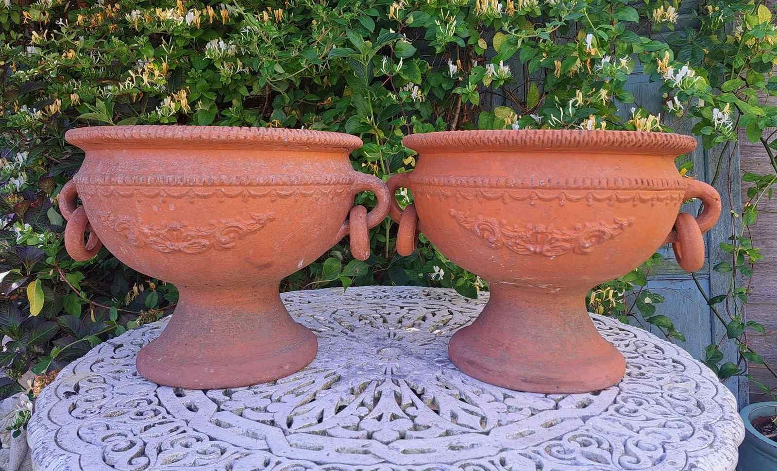 A Pair Of Elegant Handmade Terracotta Jardiniere Planters photo Garden Decor