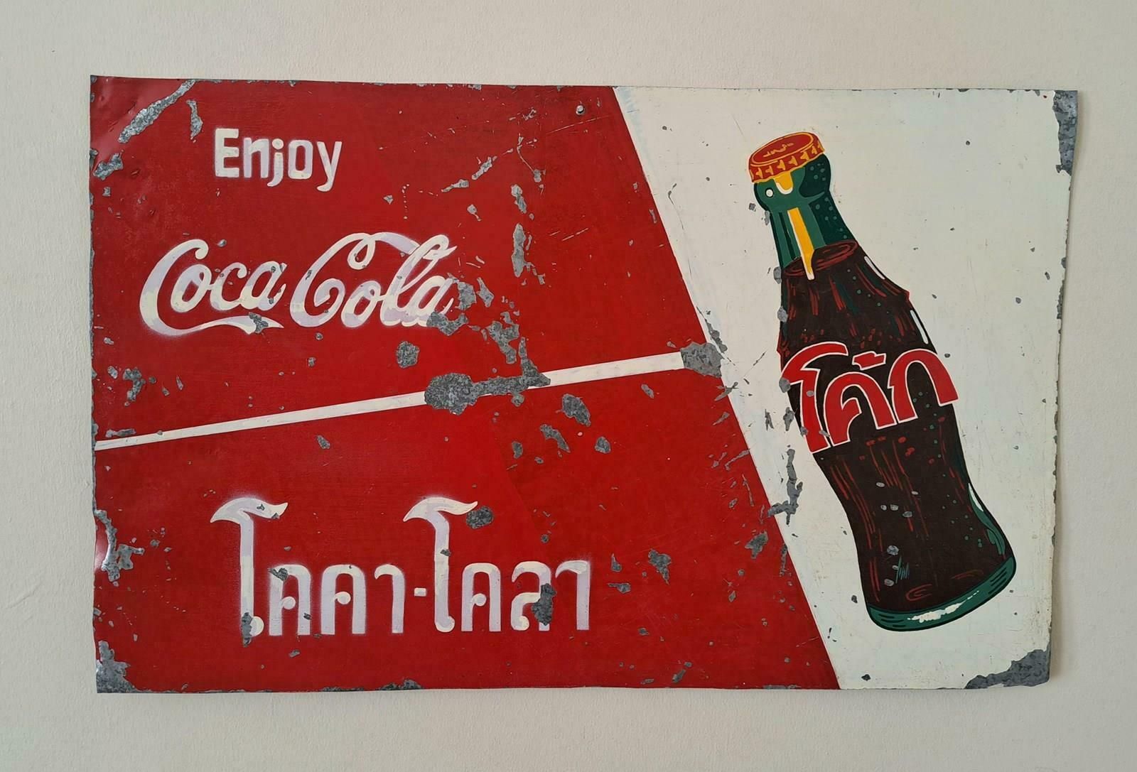 Vintage Thai Handpainted Coca Cola Advertising Sign
