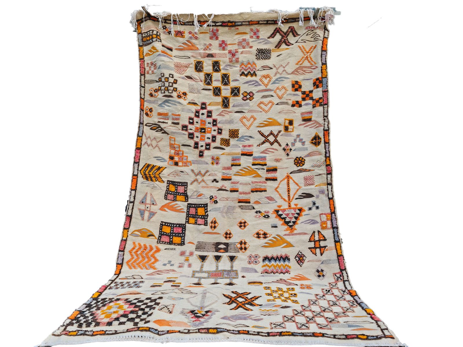 No Custom Fee. Shipped From Uk/ Handmade Large Colourful Moroccan Berber Rug. Camel Wool Carpet 8.5×4.9 Ft 265x150cm