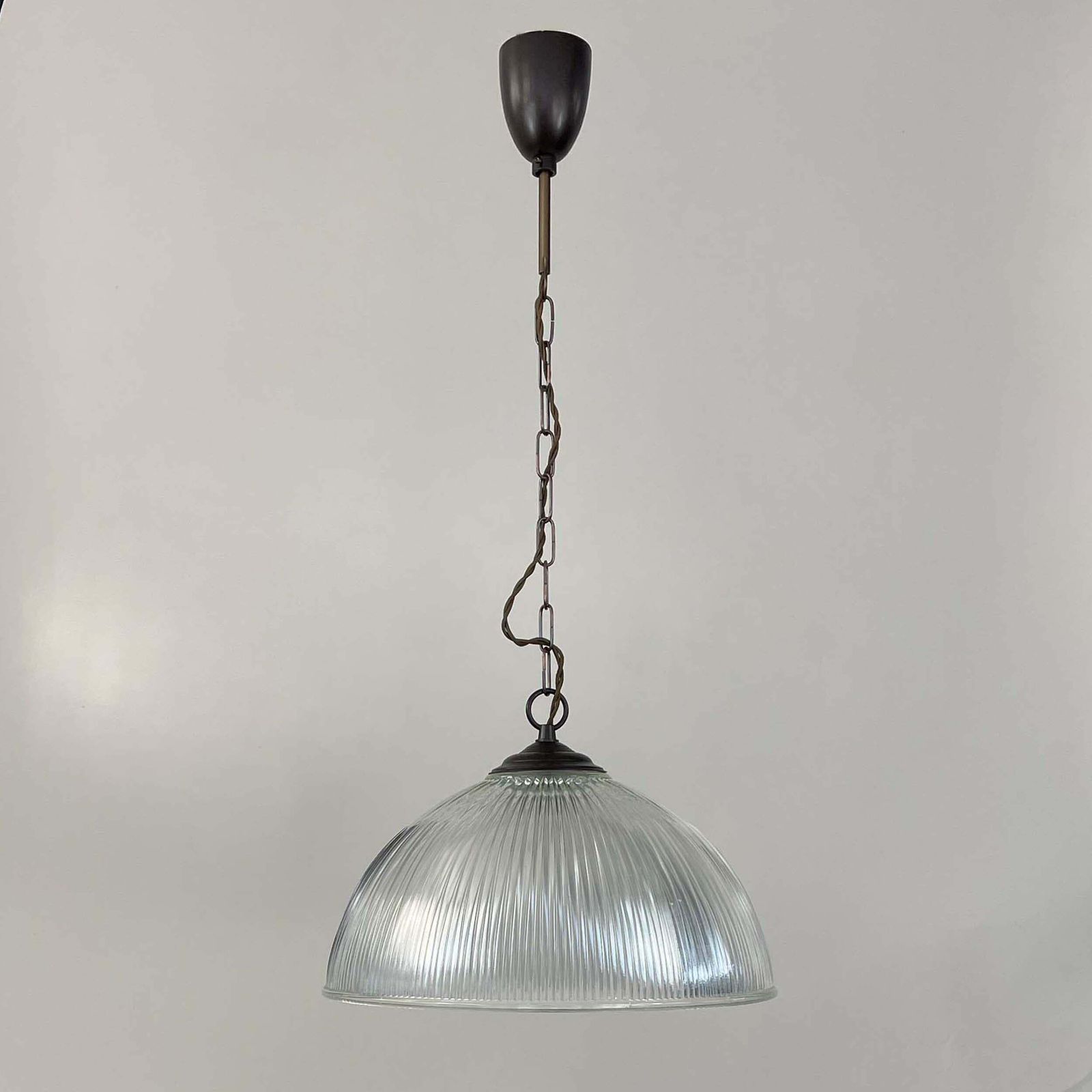 Art Deco Holophane Industrial Glass Pendant Lamp, France, 1930s photo furniture