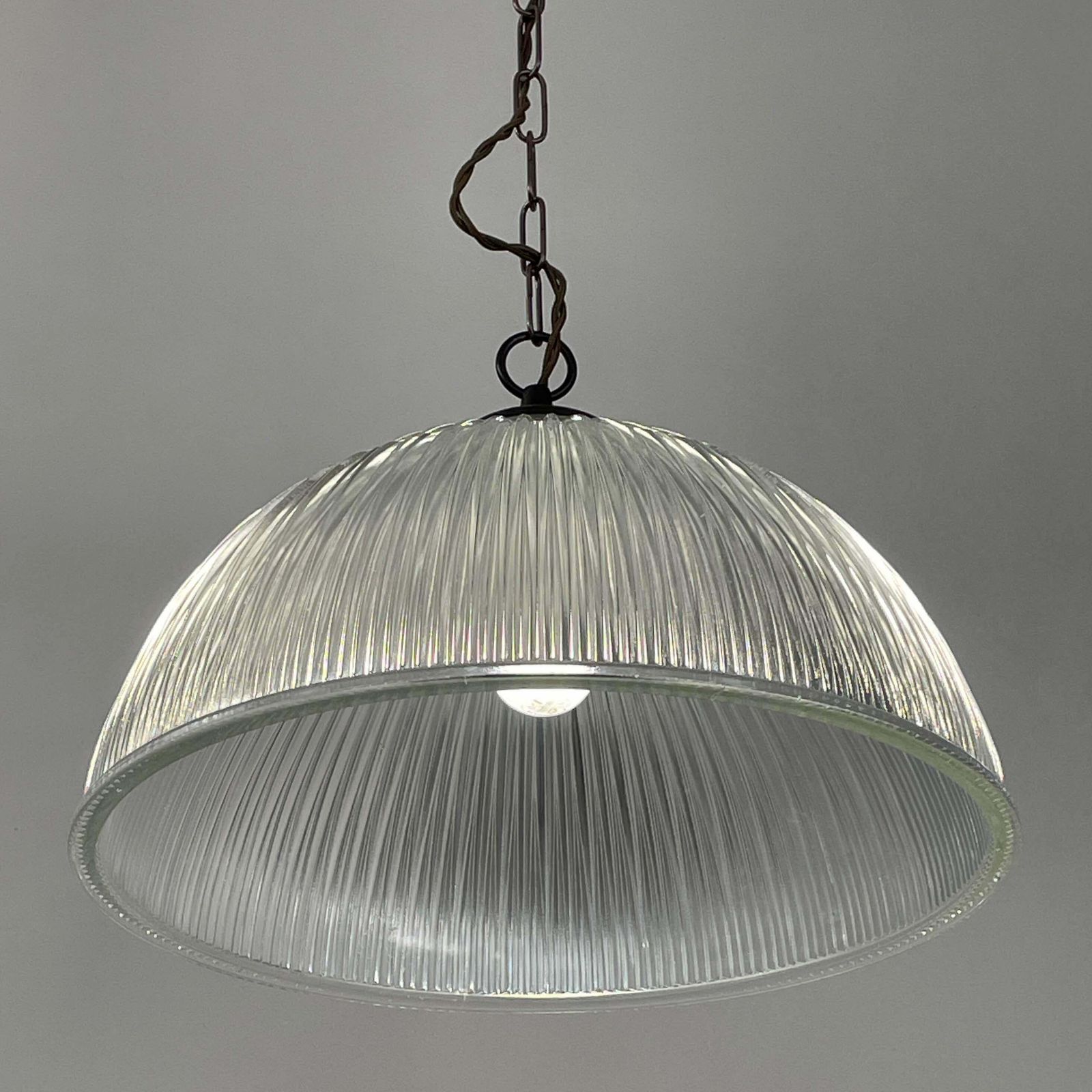 Art Deco Holophane Industrial Glass Pendant Lamp, France, 1930s photo Lighting