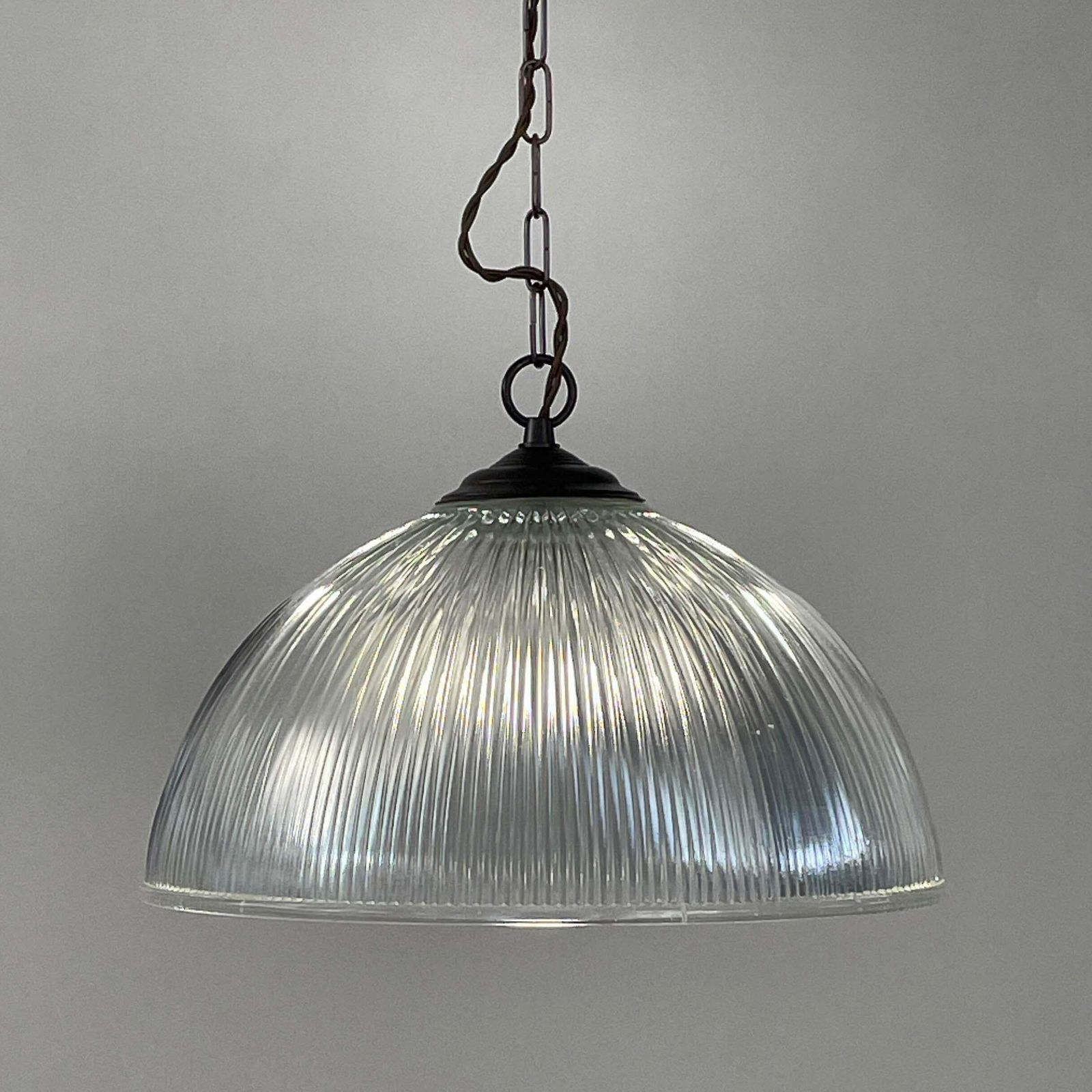 Art Deco Holophane Industrial Glass Pendant Lamp, France, 1930s photo 784.0