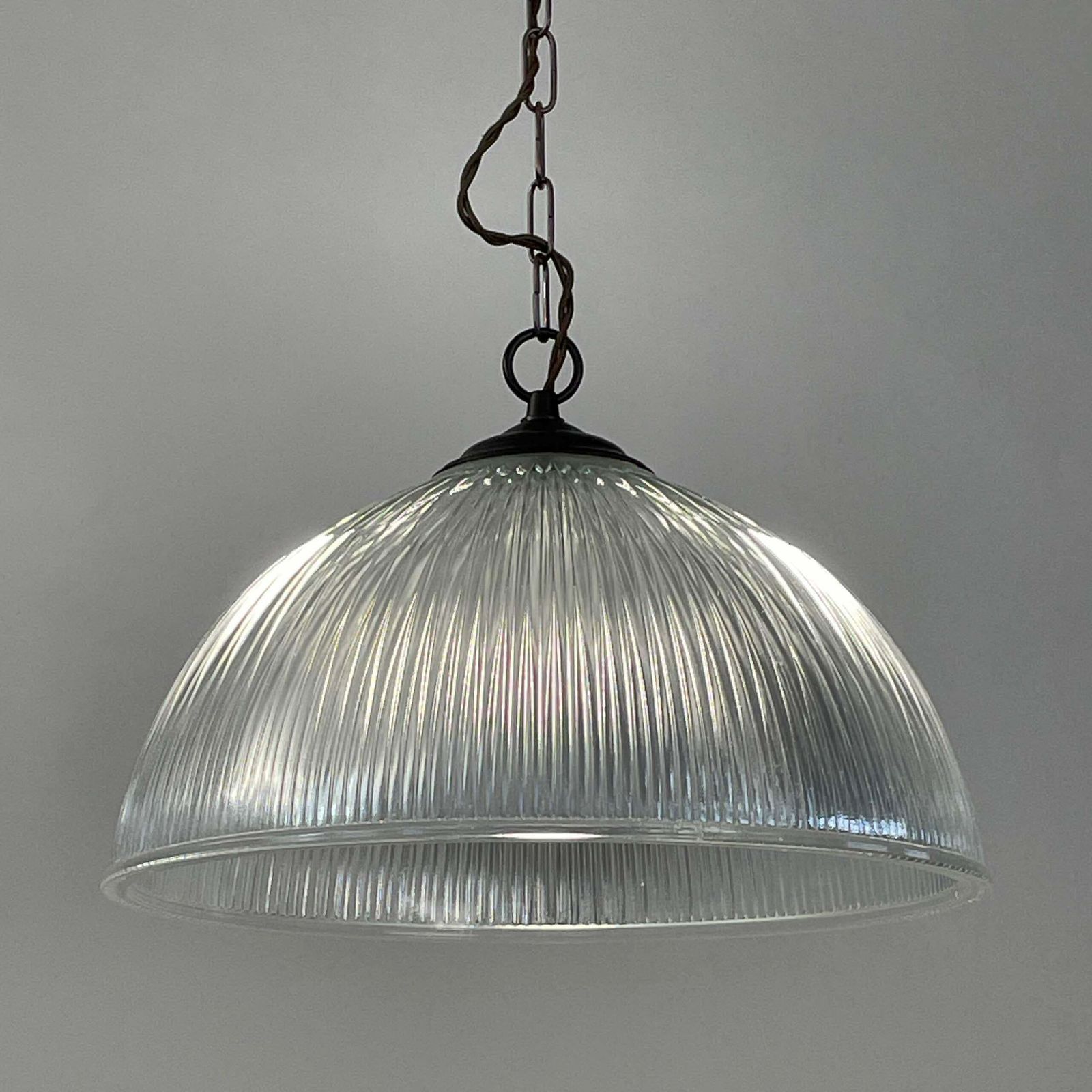 Art Deco Holophane Industrial Glass Pendant Lamp, France, 1930s photo vinterior