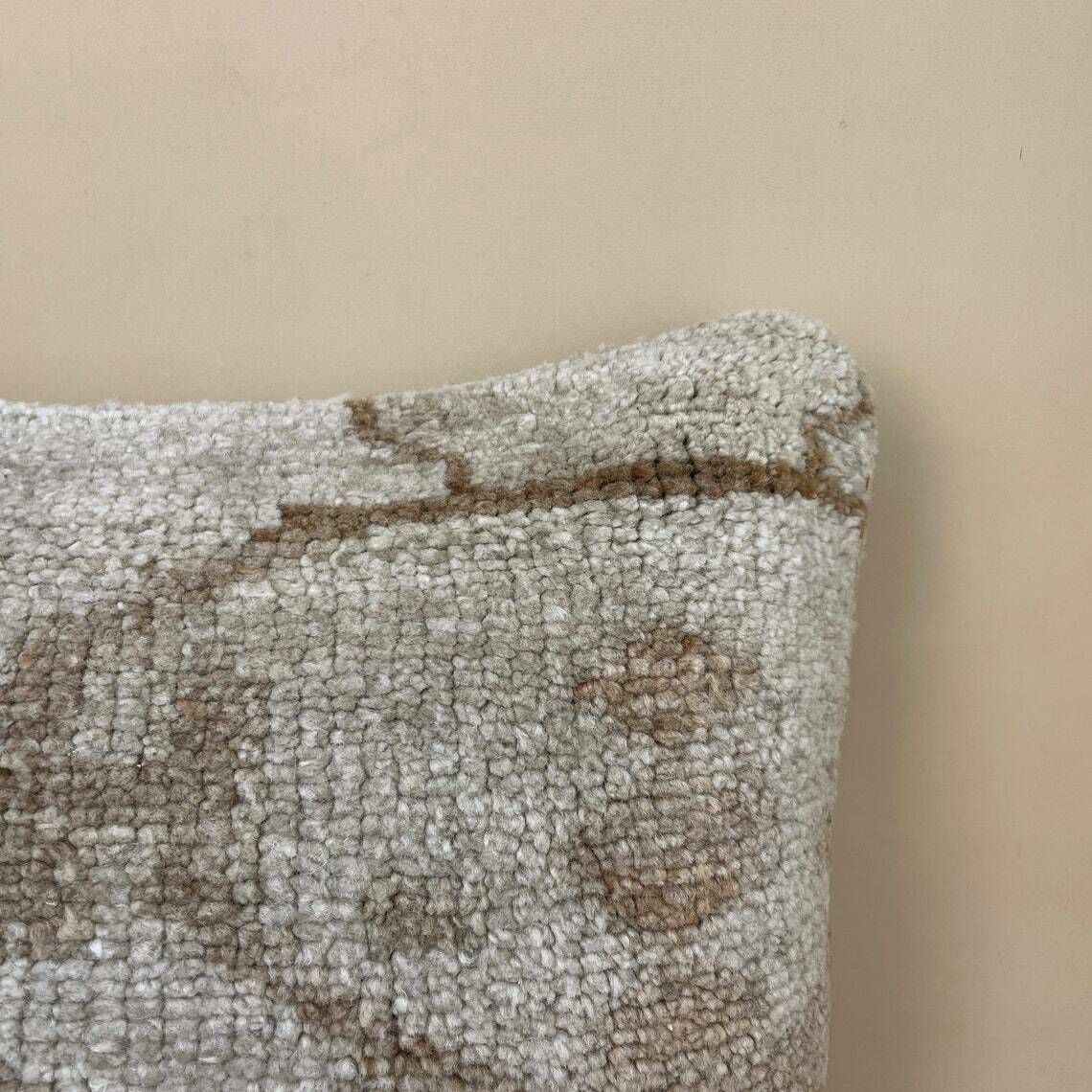 Antique Kilim Cushion Turkish Pillow Feather Filled Handwoven Abstract Muted Beige photo for sale
