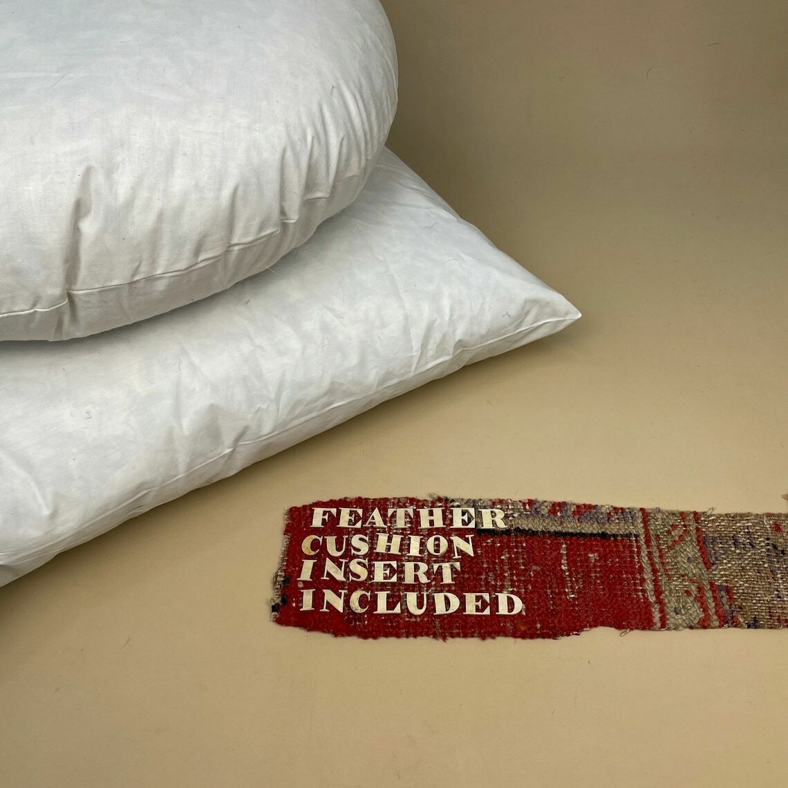 Antique Kilim Cushion Turkish Pillow Feather Filled Handwoven Abstract Muted Beige photo vintage