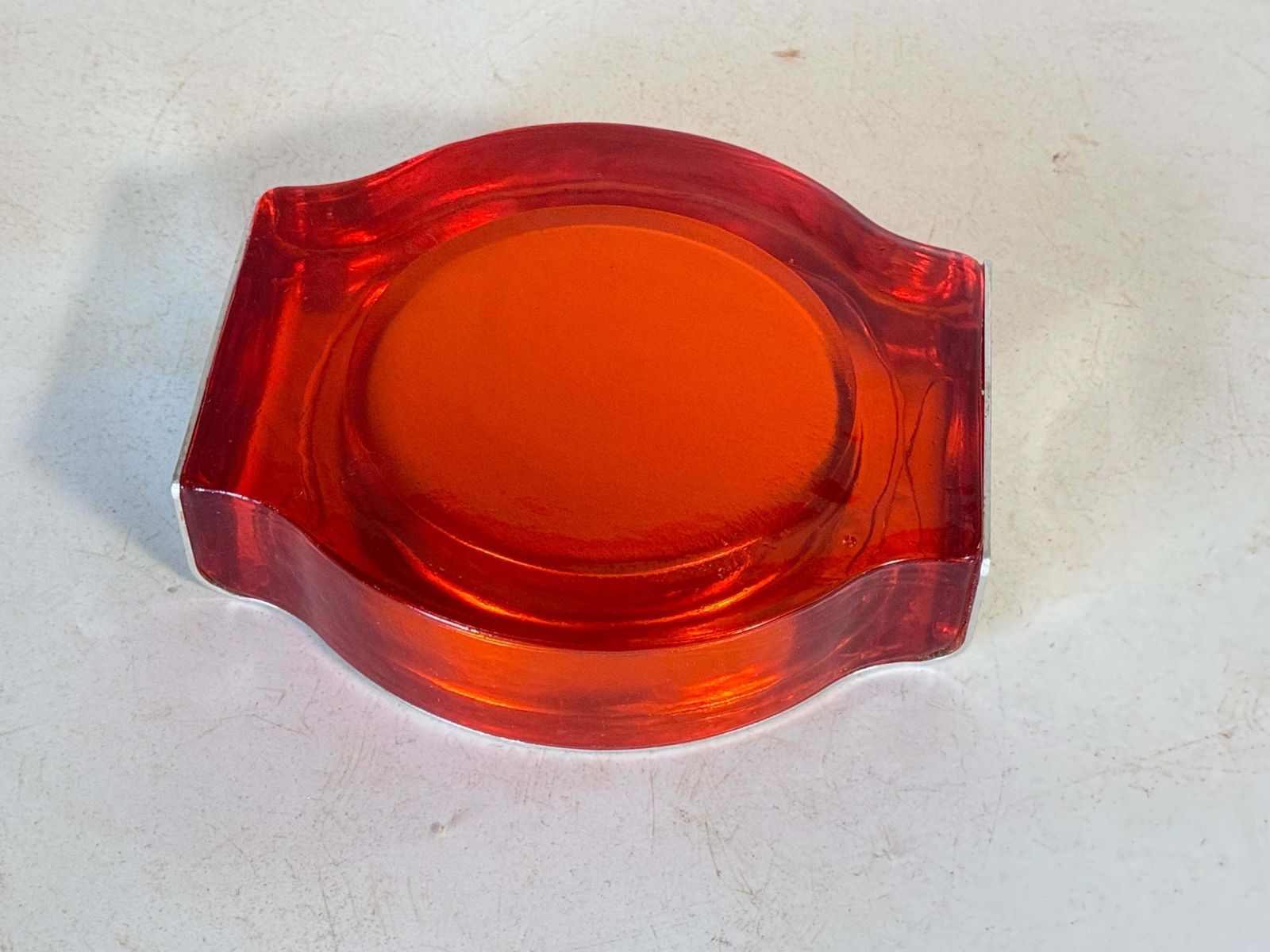 photo for sale Ashtray In Aluminium Cast And Glass Signed Chivas Red Silvered Color France 1970