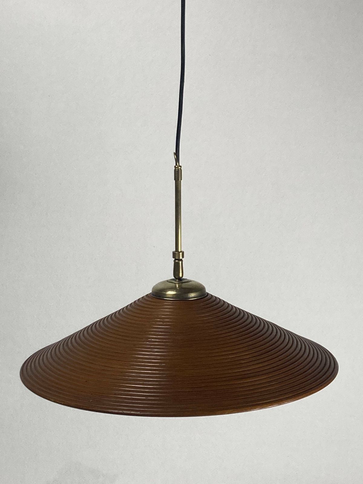 Pencil Split Reed, Rattan, Bamboo & Brass Hanging Pendant Lamp, 1970s
