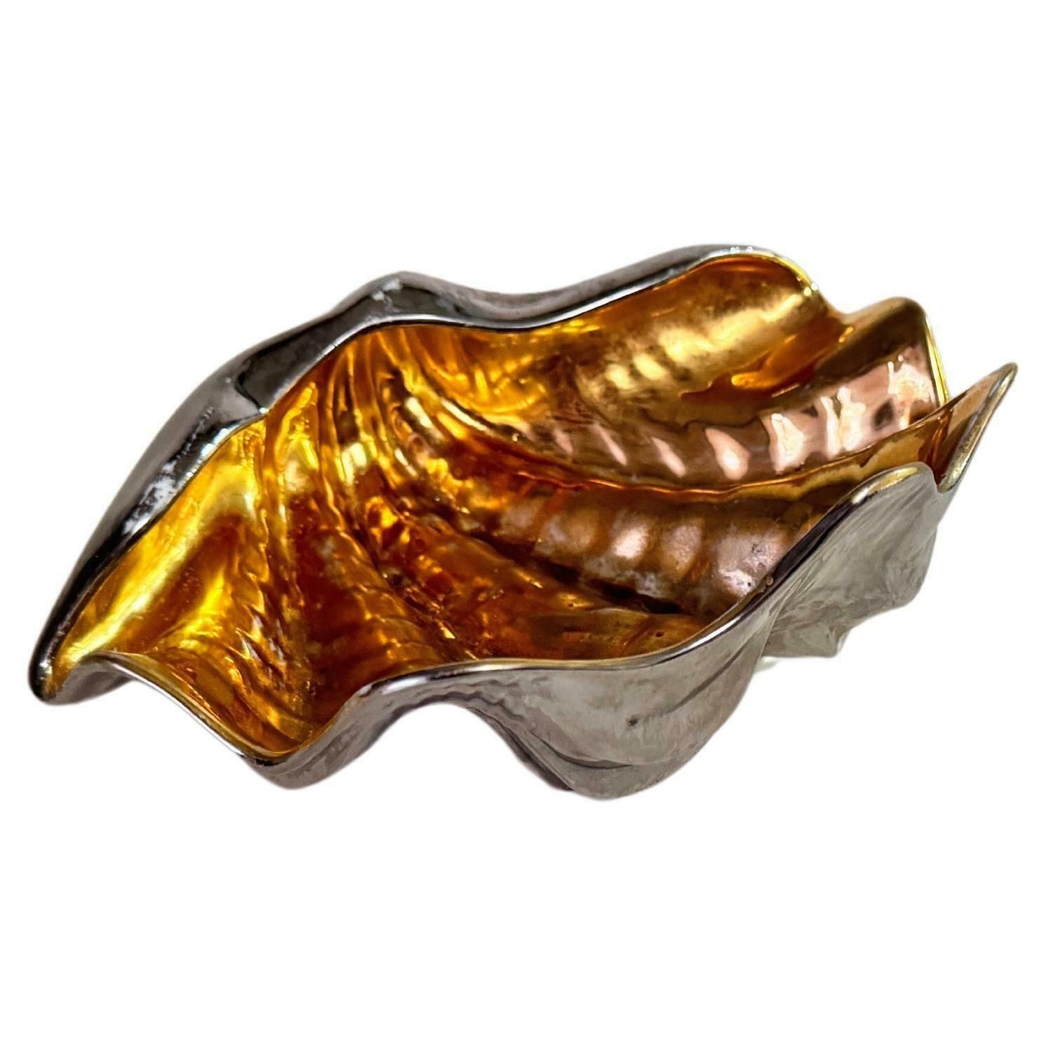Ceramic Shell Vide Poche Silver And Gold Colors 20th Century