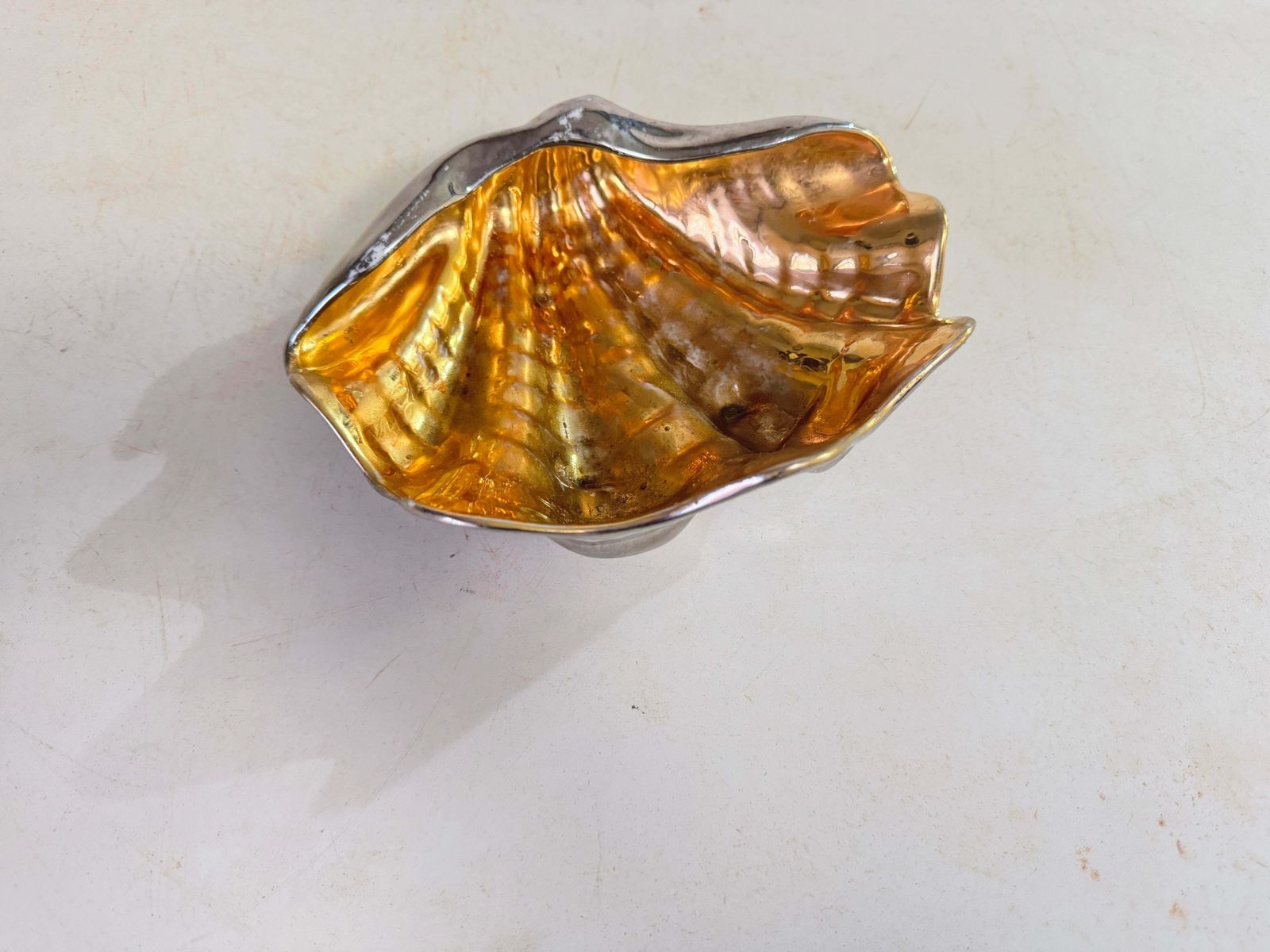 Ceramic Shell Vide Poche Silver And Gold Colors 20th Century photo buy