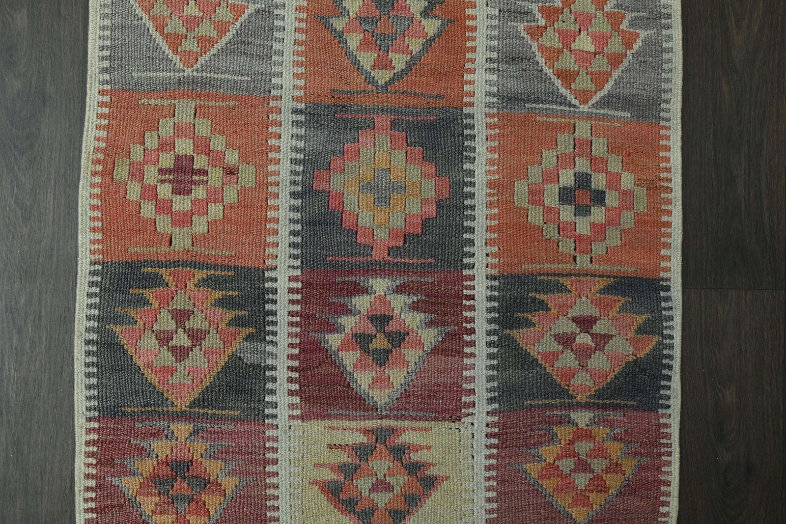 Ft Oushak Runner, Handmade Vintage Turkish Runner, Hallway Rug, Stair Decor, Kitchen Rug, Runner Rug, Orange Black Wool Rug photo 465.0