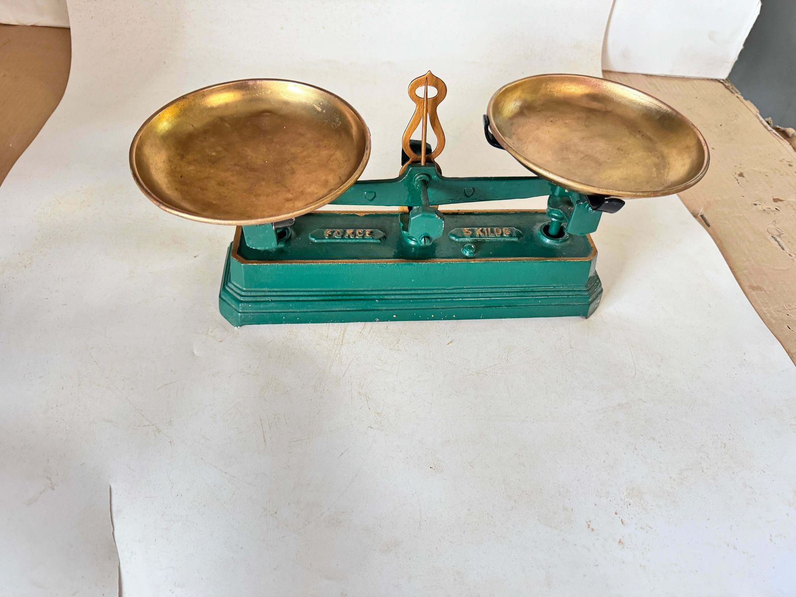 photo for sale Antiques French Scale France 19th Wrought Iron And Brass Green And Gold Colors