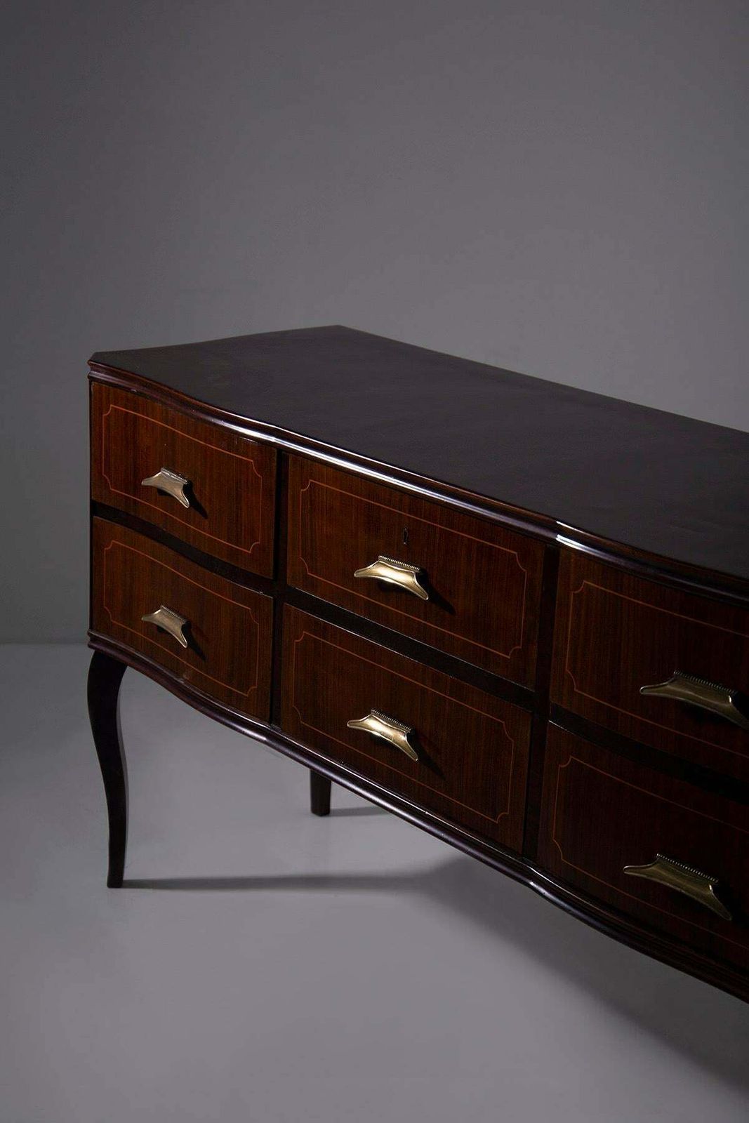 Elegant Italian Vintage Sideboard In Brass And Walnut Wood photo vintage