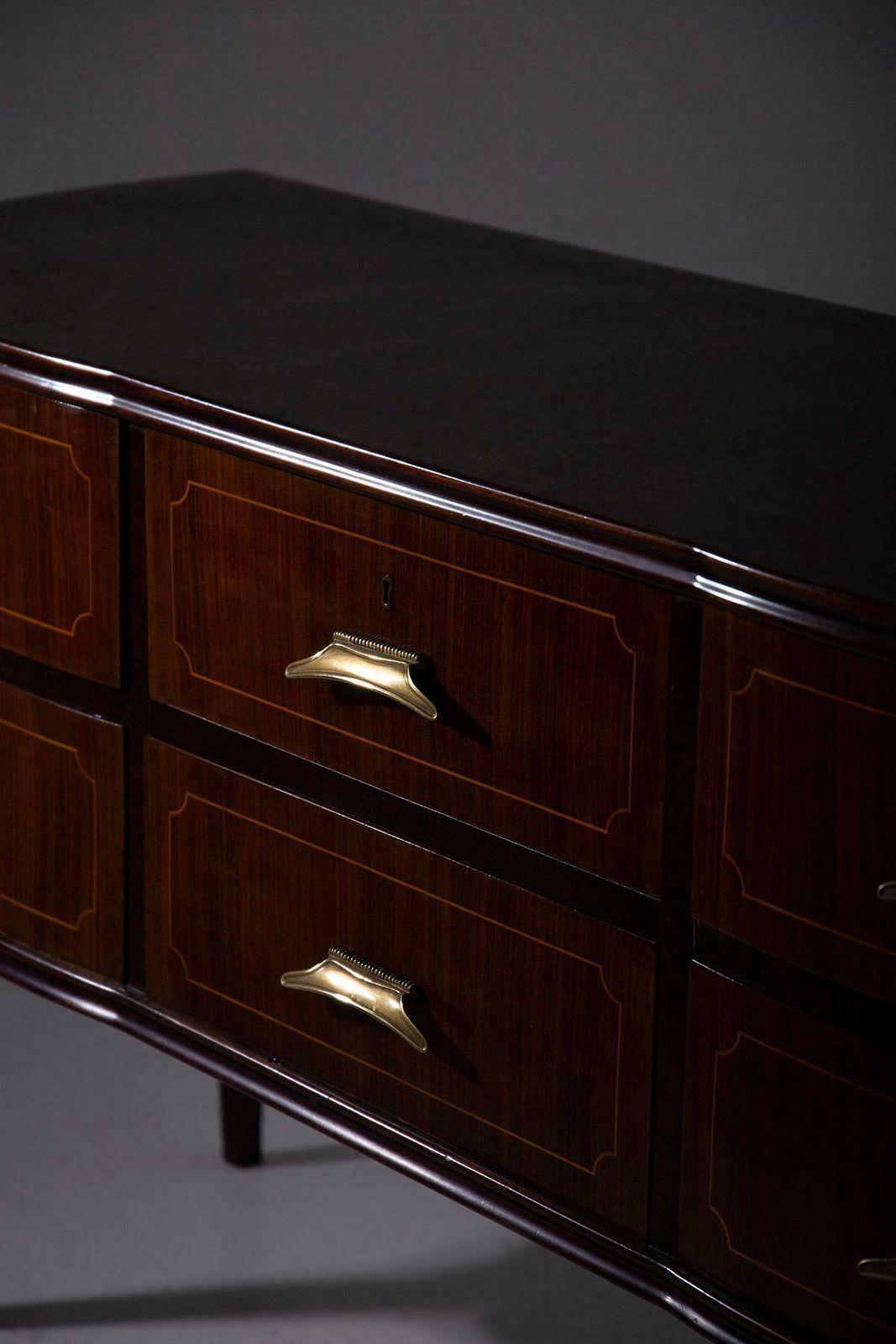 Furniture Elegant Italian Vintage Sideboard In Brass And Walnut Wood photo