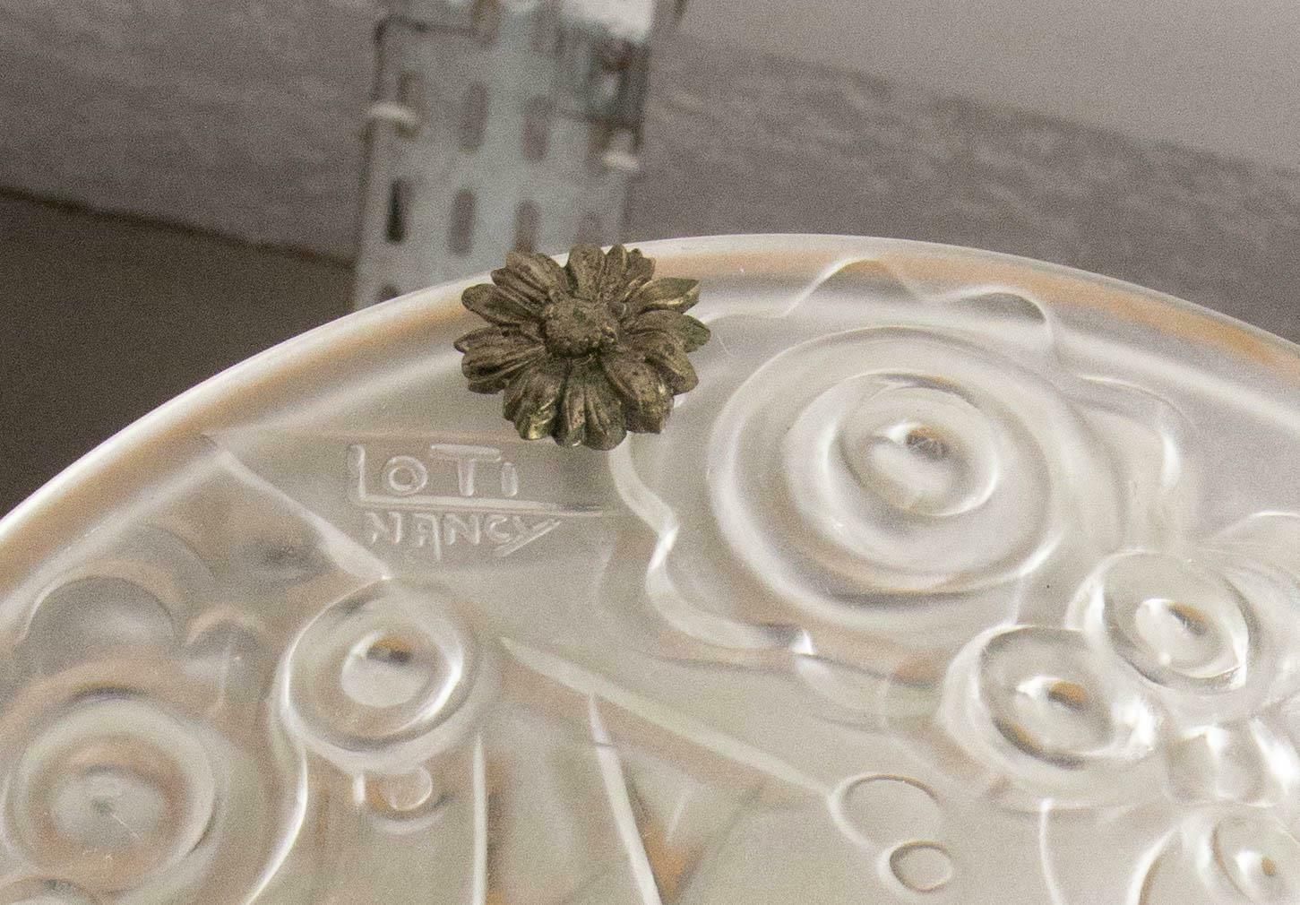 French Art Deco Chandelier Frozen Glass & Aluminium Ceiling Pendant, Circa 1930 photo vintage