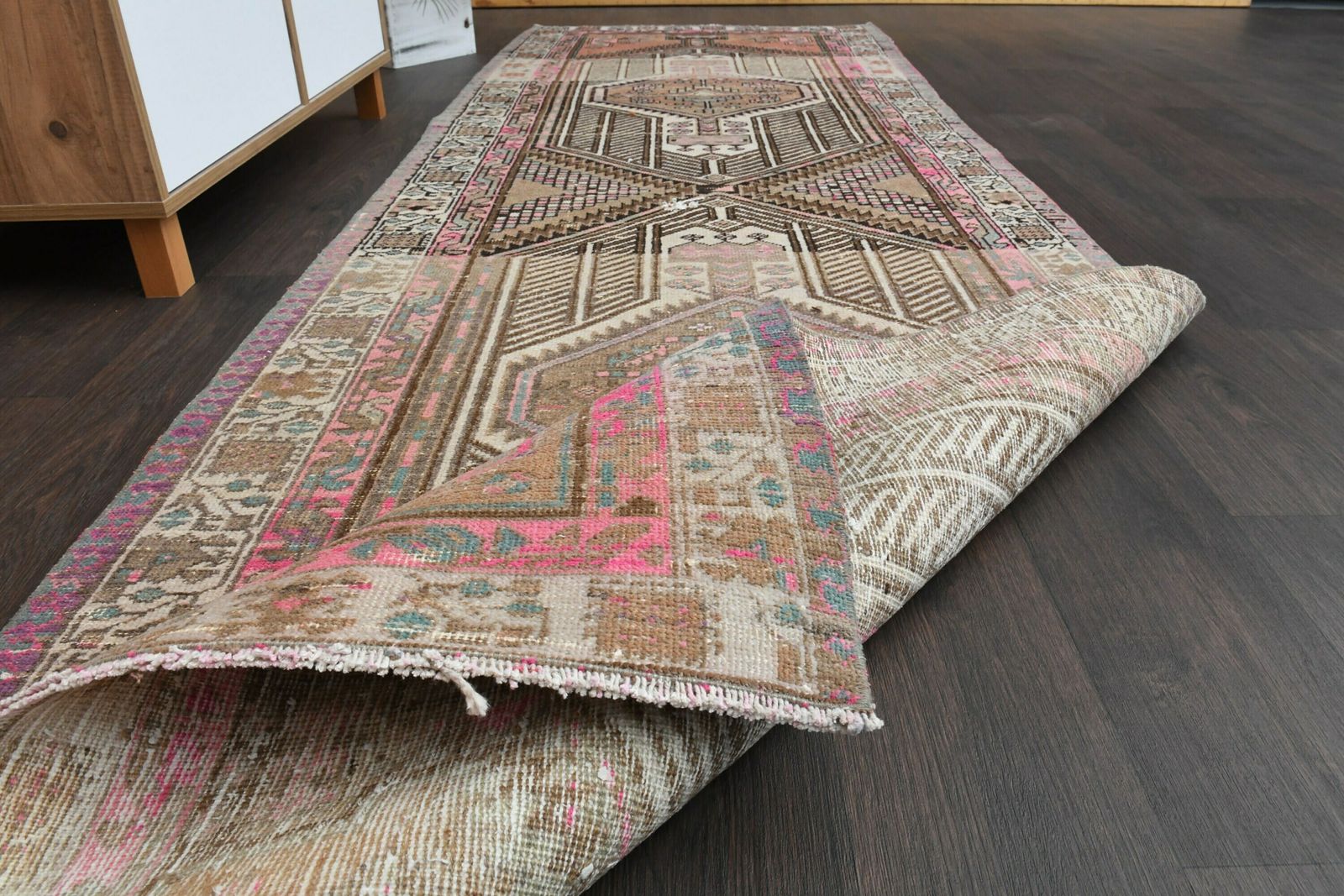 Ft Turkish Vintage Rug, Oushak Runner Rug, Bedroom Rug, Kitchen Rug, Hallway Rug, Vintage Rug, Room Decor, Entryway Rug photo furniture