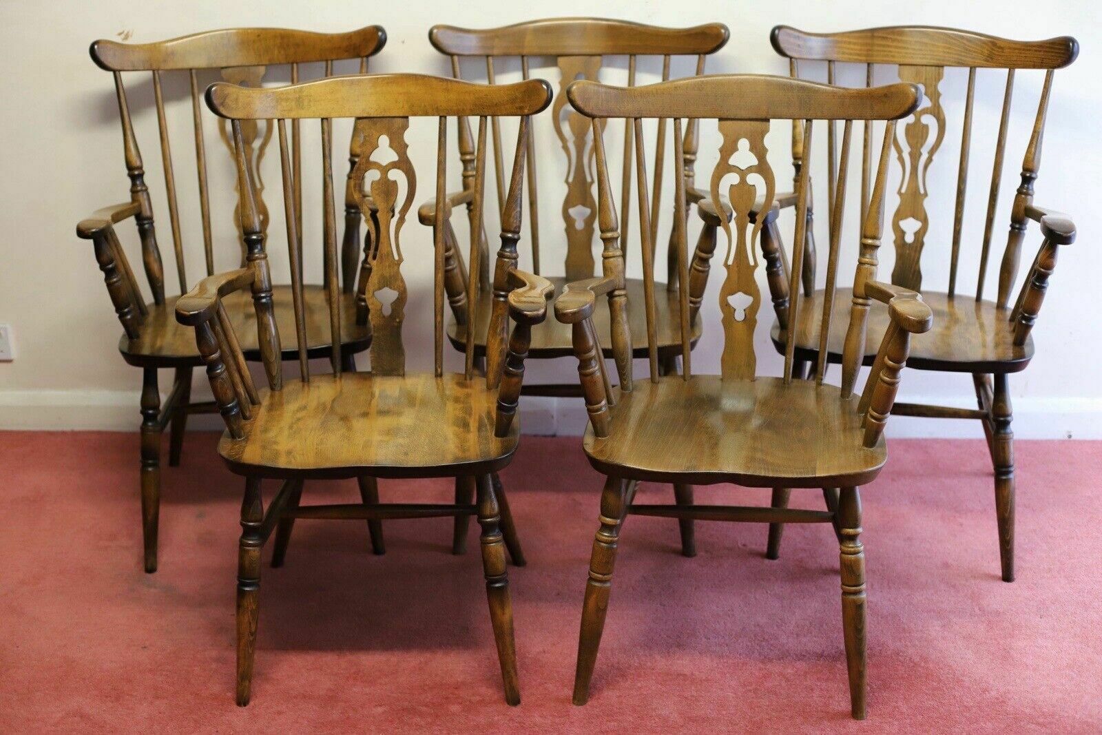 Lovely Set Of Five Beech Farmhouse Armchairs photo furniture