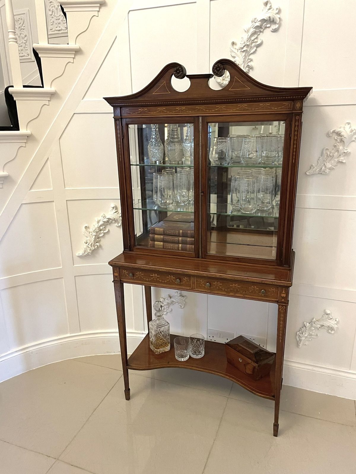 2995.0 Outstanding Quality Antique 19th Century Mahogany Inlaid Display Cabinet photo