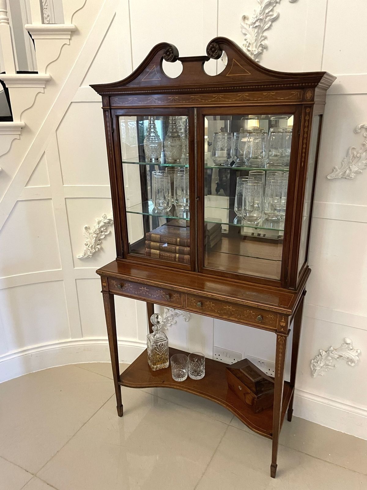 photo buy Outstanding Quality Antique 19th Century Mahogany Inlaid Display Cabinet