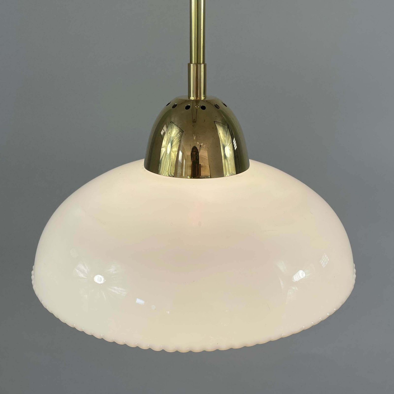 Art Deco White Opaline Glass And Brass Pendants, Sweden 1940s, Set Of 2 photo 698.0