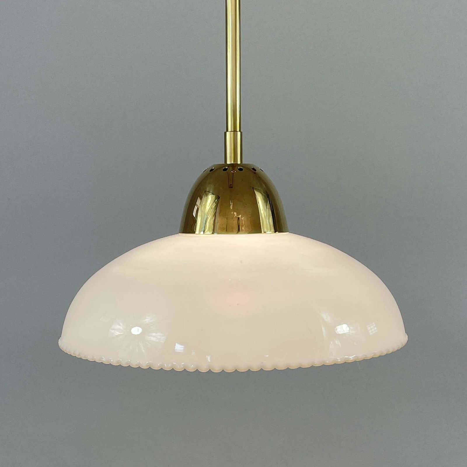 Lighting Art Deco White Opaline Glass And Brass Pendants, Sweden 1940s, Set Of 2 photo