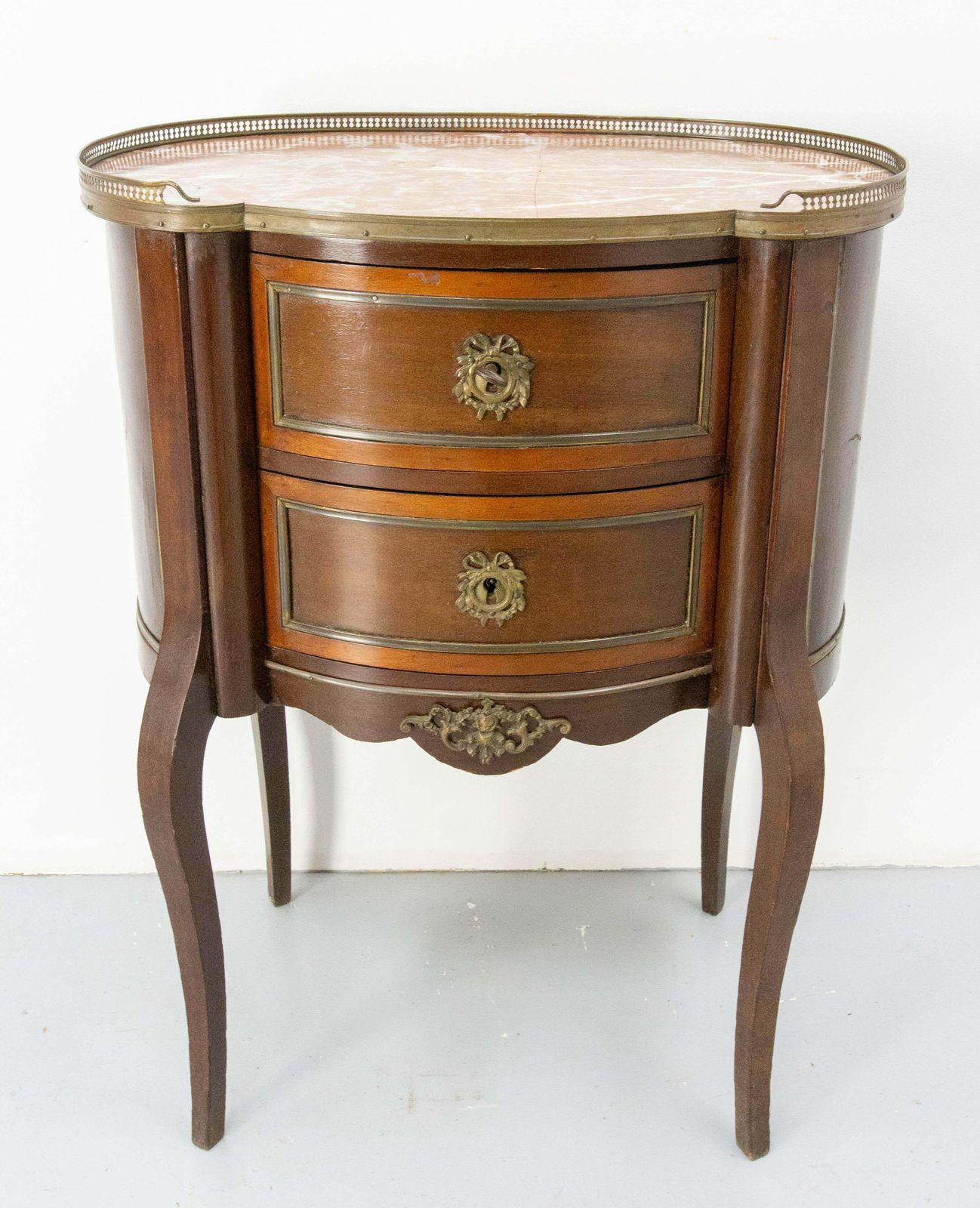 French Louis XV Kidney Style Iroko & Marble Top Little Chest Of Drawers, C 1960 photo buy