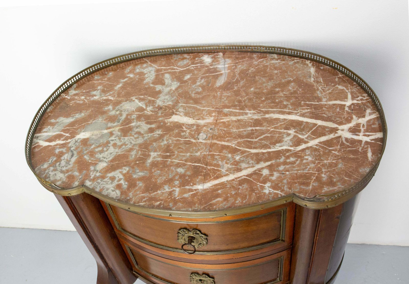 Furniture French Louis XV Kidney Style Iroko & Marble Top Little Chest Of Drawers, C 1960 photo