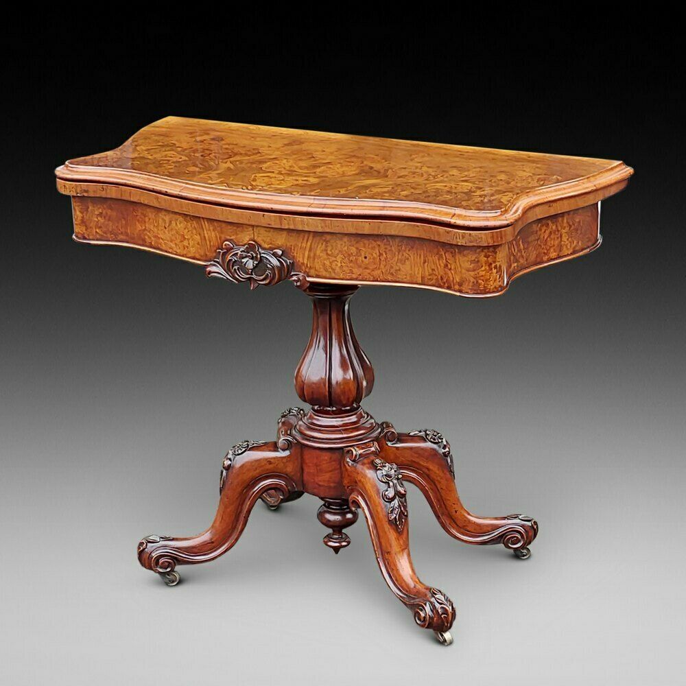Victorian Burr Walnut Serpentine Card Table