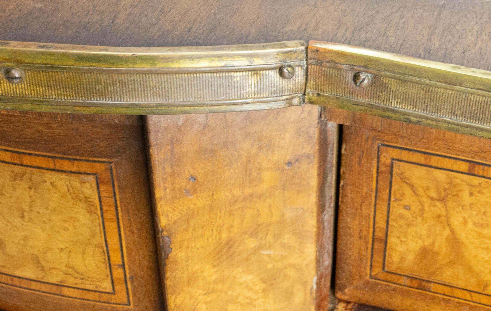 2117.0 French Elm Burl Brass & Coated Fabric Desk Kidney Shape Louis XV Style C. 1960 photo