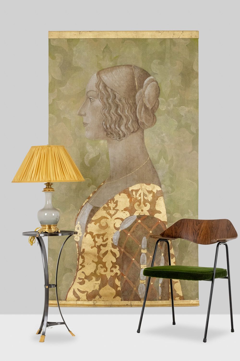 Painted Canvas Of A Lady In Renaissance Style. Contemporary Work. photo vinterior