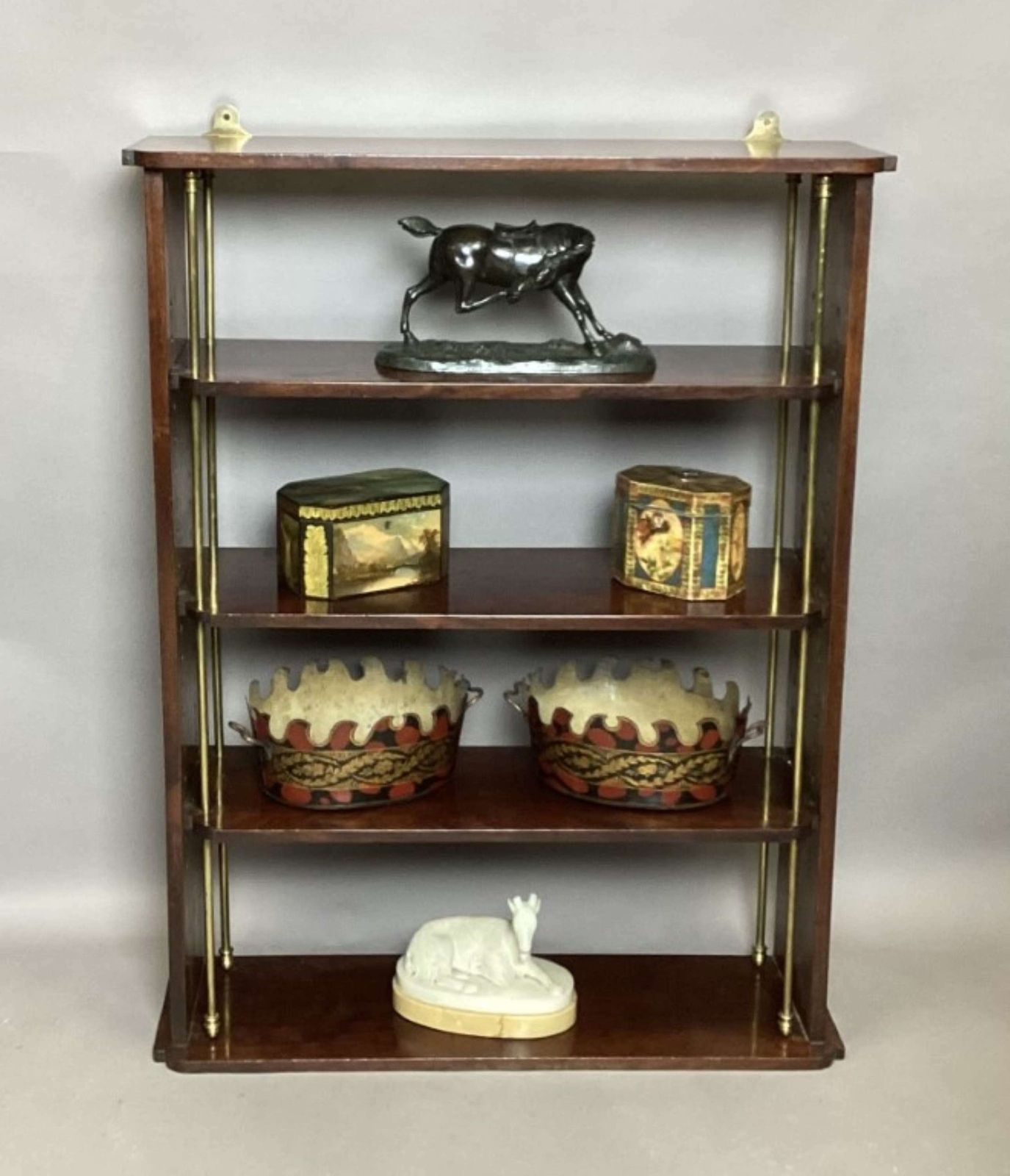 Good Regency Mahogany And Brass Hanging Wall Shelves photo for sale